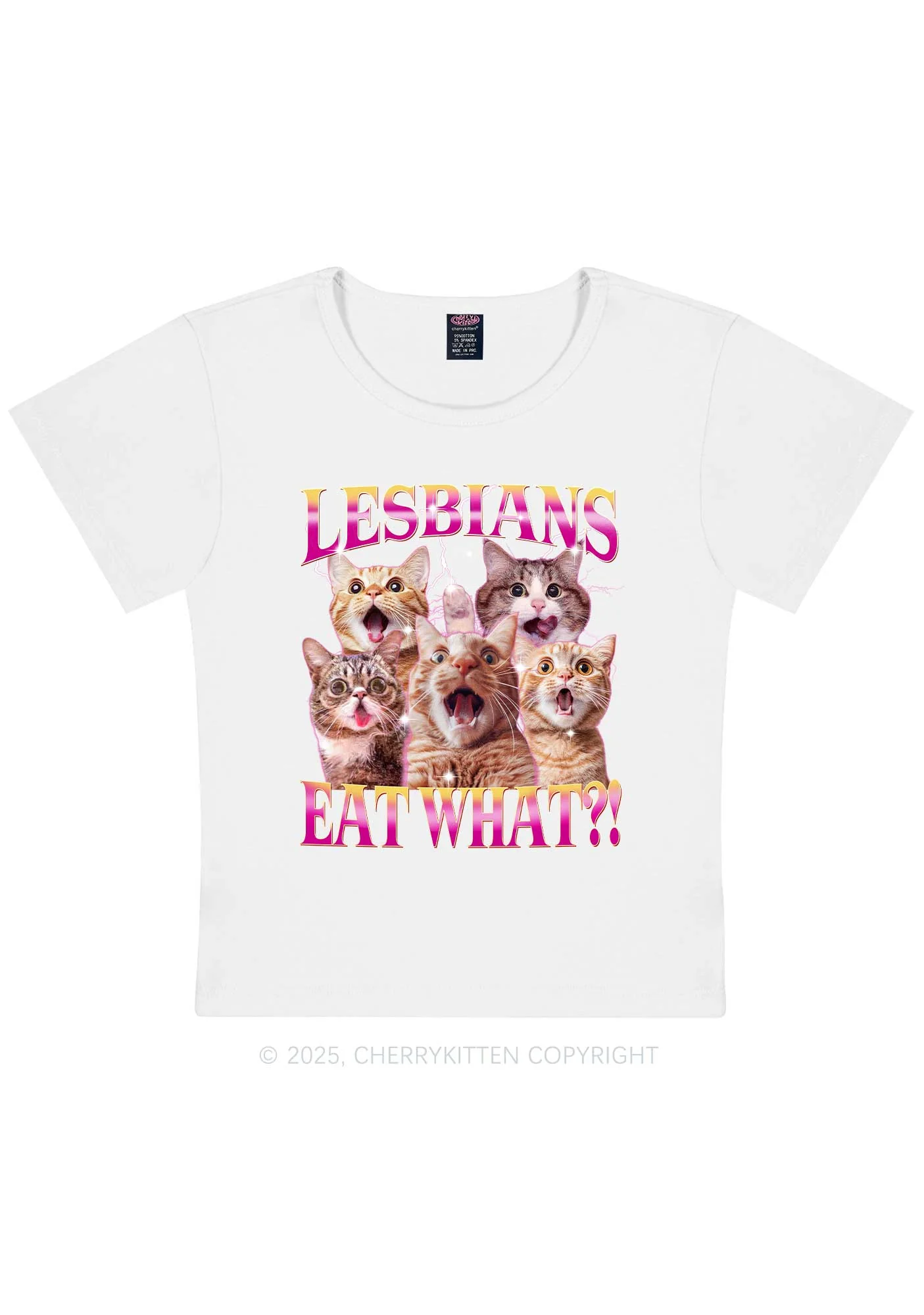 Funny Lesbian Cat Y2K Baby Tee Cherrykitten - Image 4