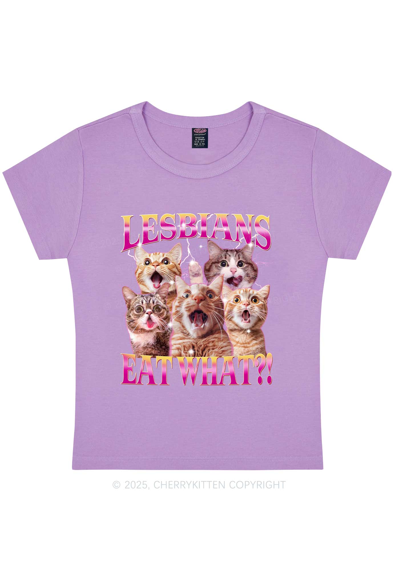 Funny Lesbian Cat Y2K Baby Tee Cherrykitten - Image 5