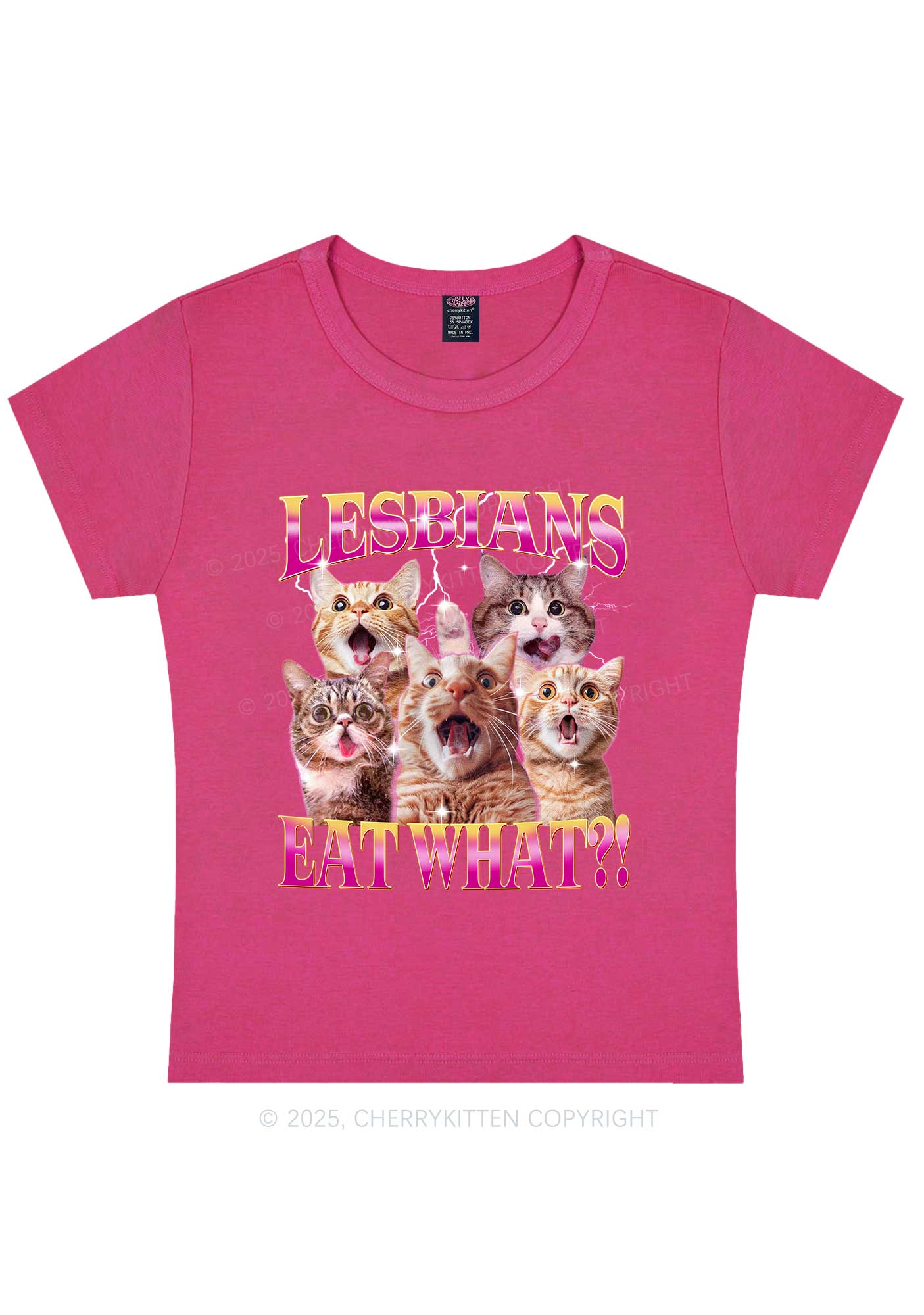 Funny Lesbian Cat Y2K Baby Tee Cherrykitten - Image 6