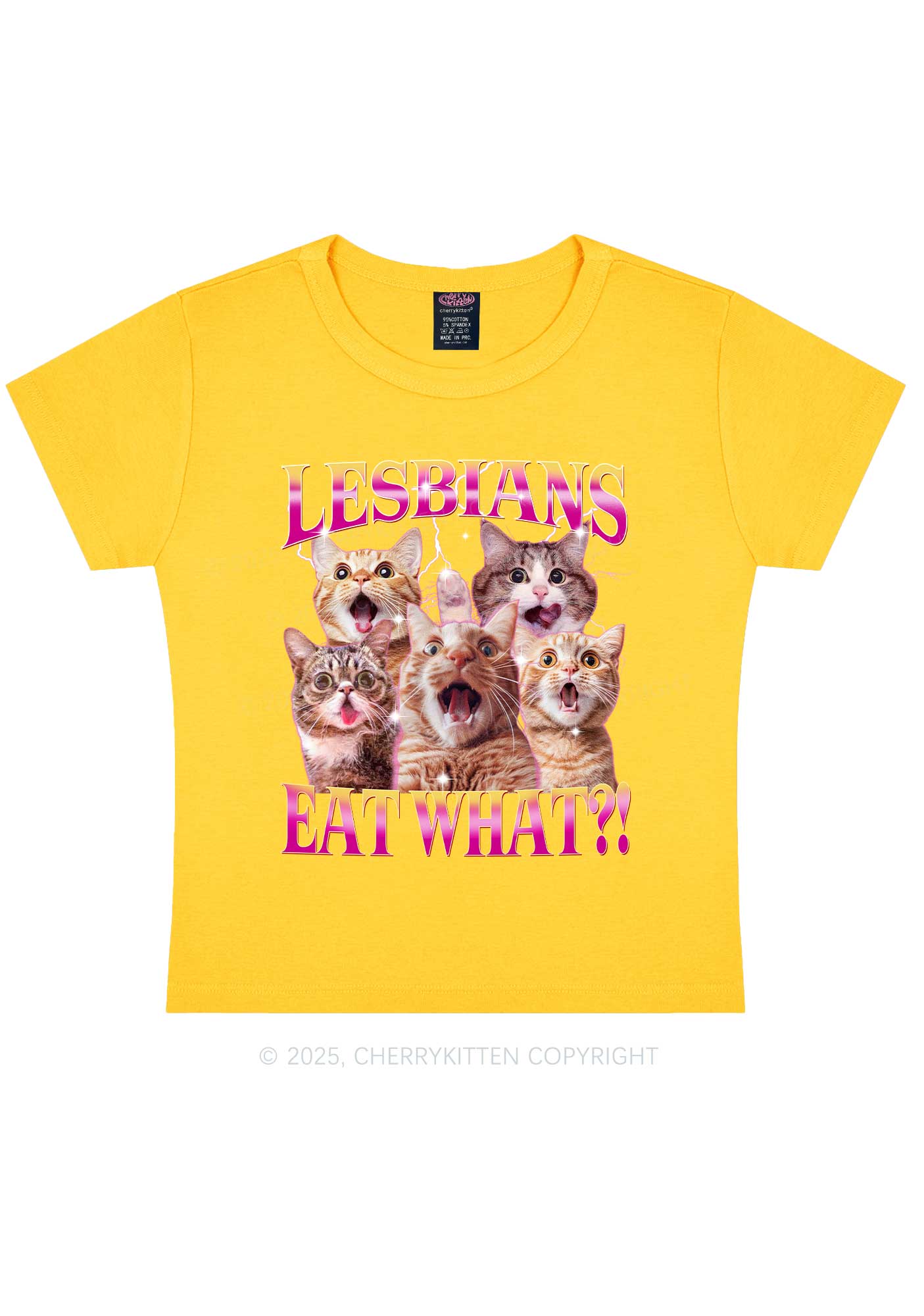 Funny Lesbian Cat Y2K Baby Tee Cherrykitten - Image 7