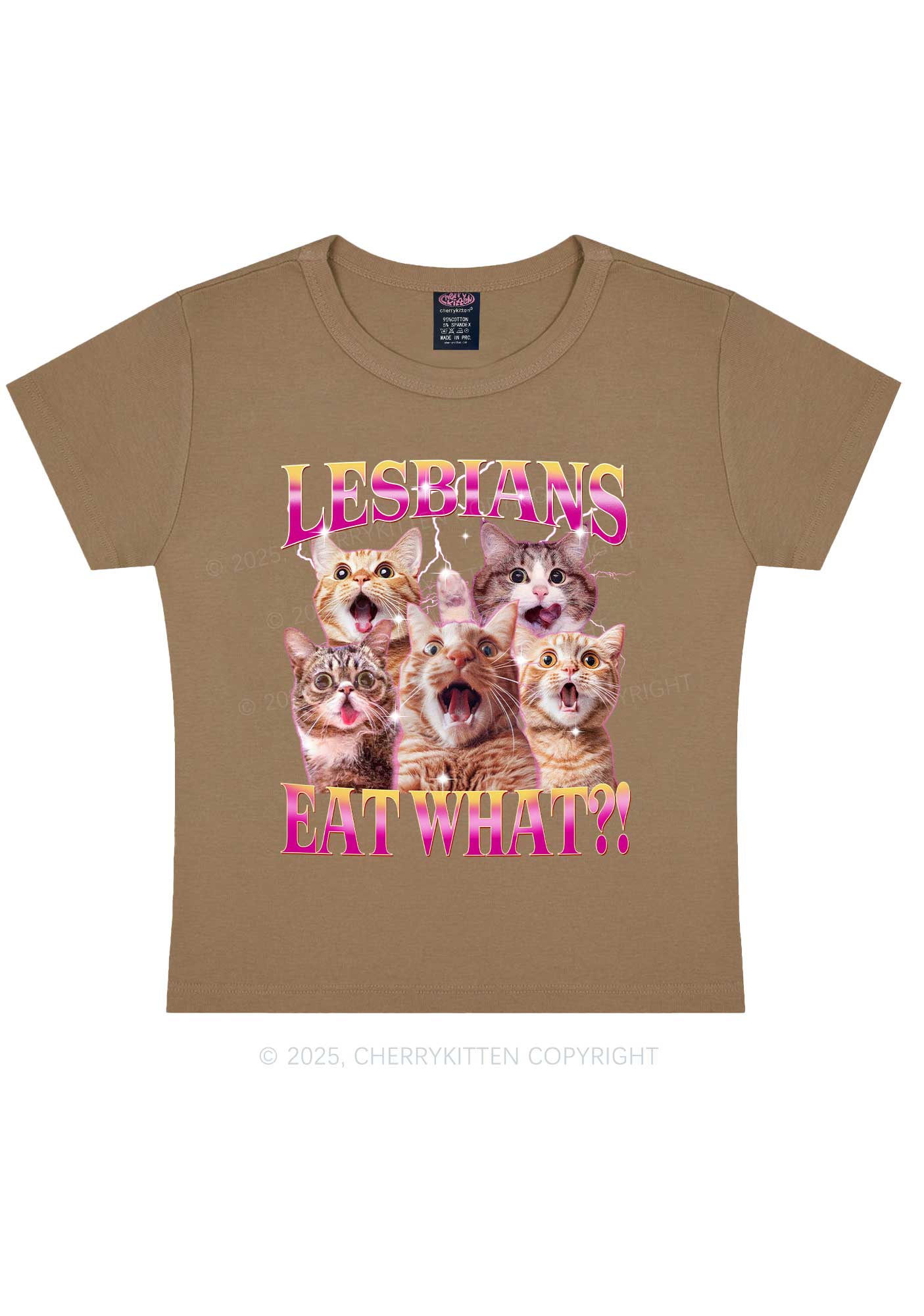 Funny Lesbian Cat Y2K Baby Tee Cherrykitten - Image 9