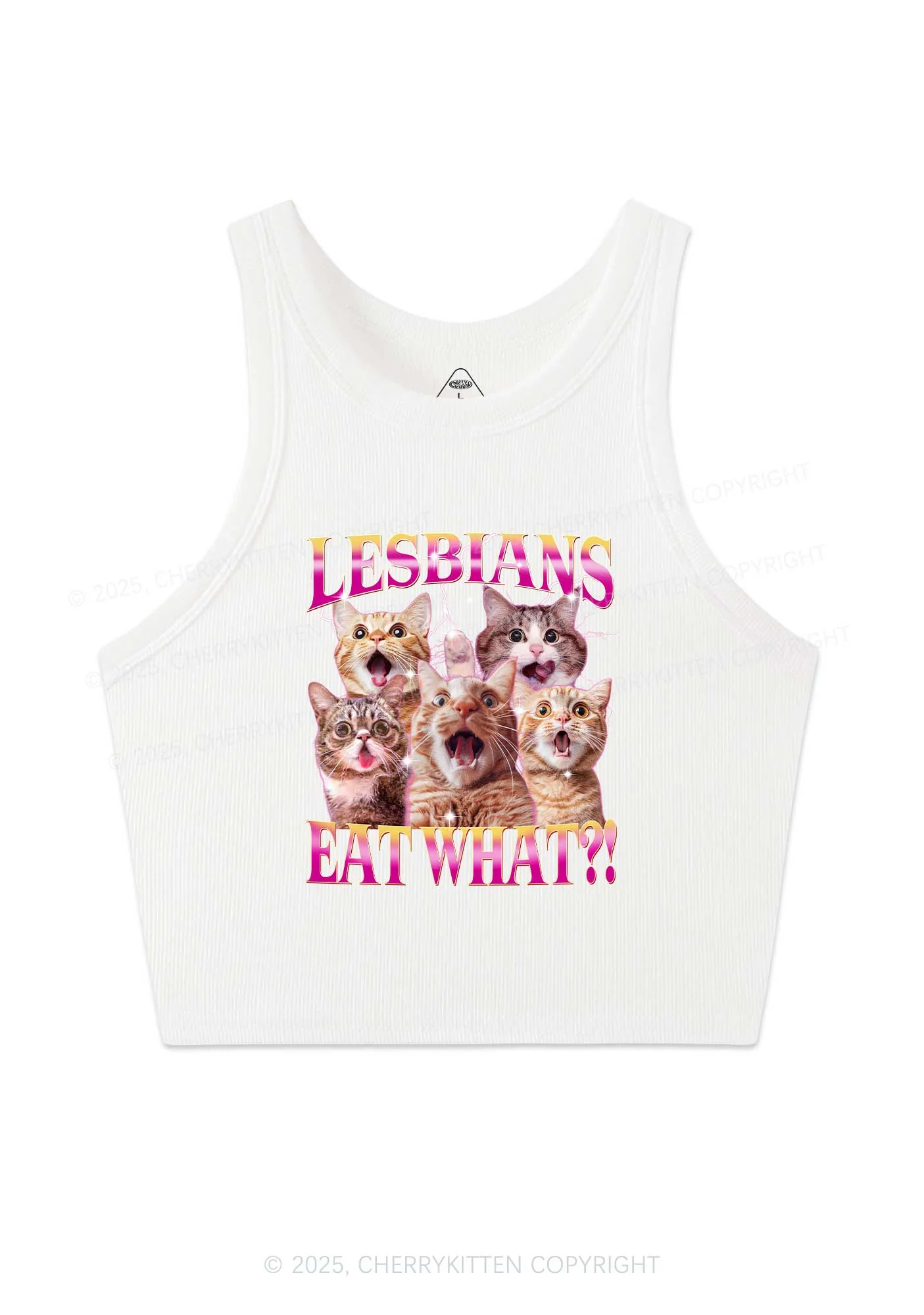 Funny Lesbian Cat Y2K Crop Tank Top Cherrykitten - Image 3