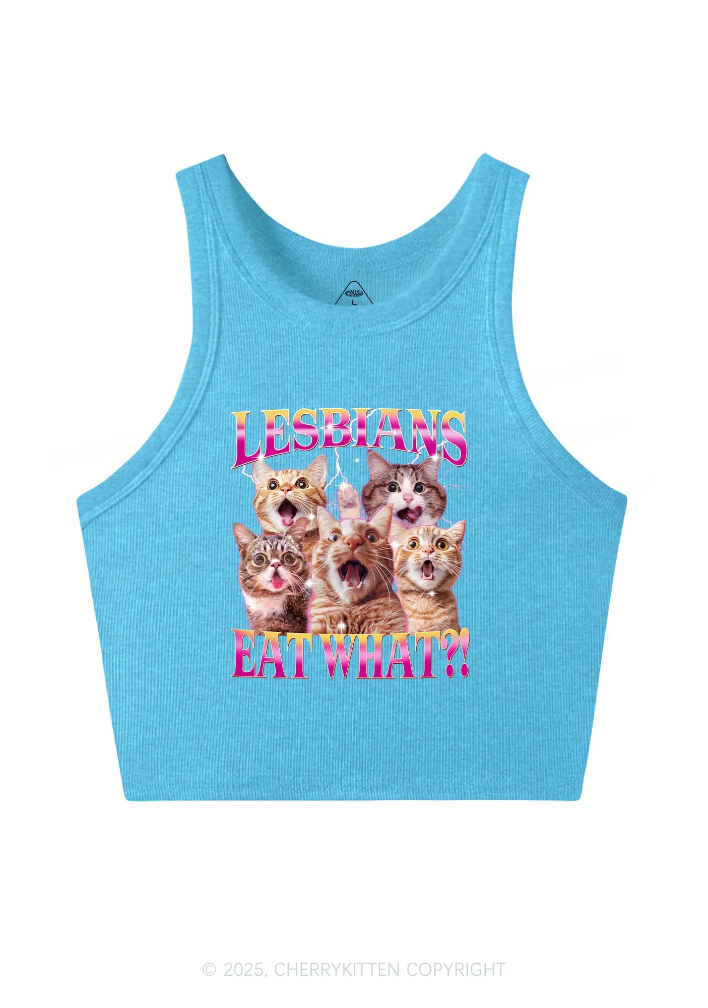 Funny Lesbian Cat Y2K Crop Tank Top Cherrykitten - Image 4