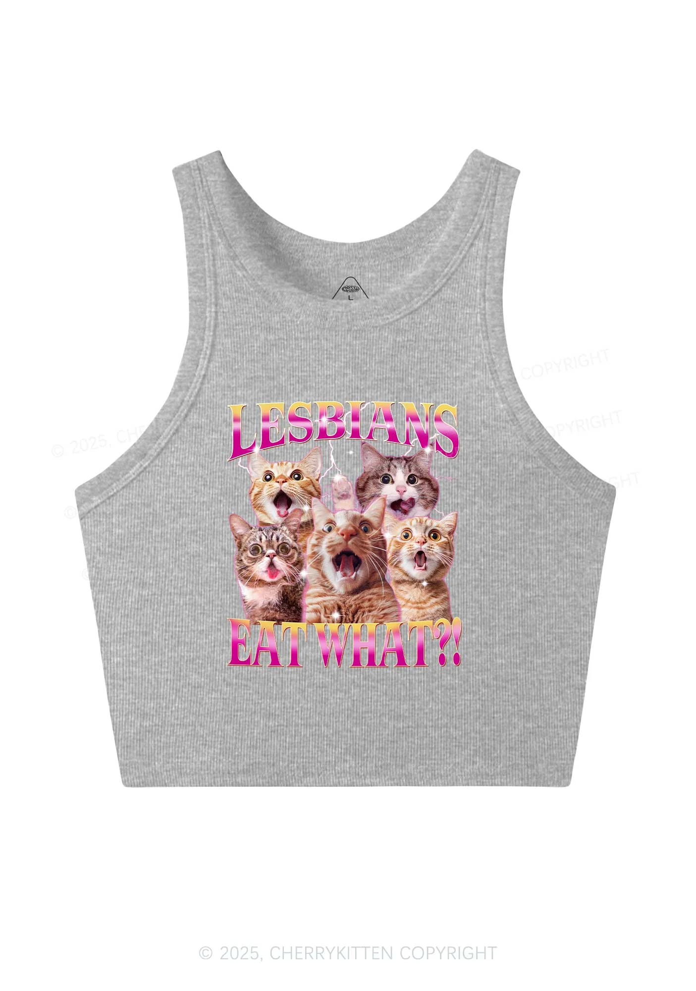 Funny Lesbian Cat Y2K Crop Tank Top Cherrykitten - Image 5