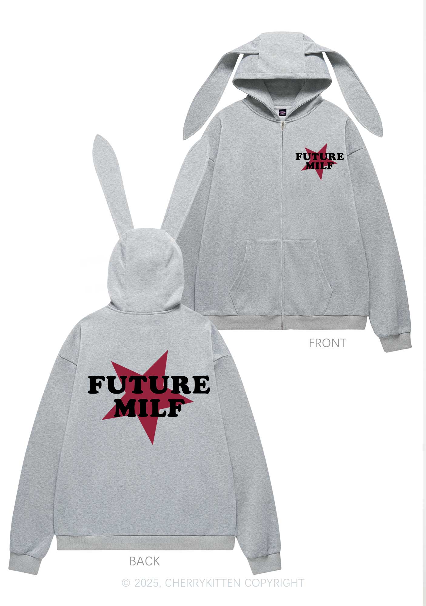 Future Mxxf Y2K Bunny Ear Zip Hoodie Cherrykitten - Image 5