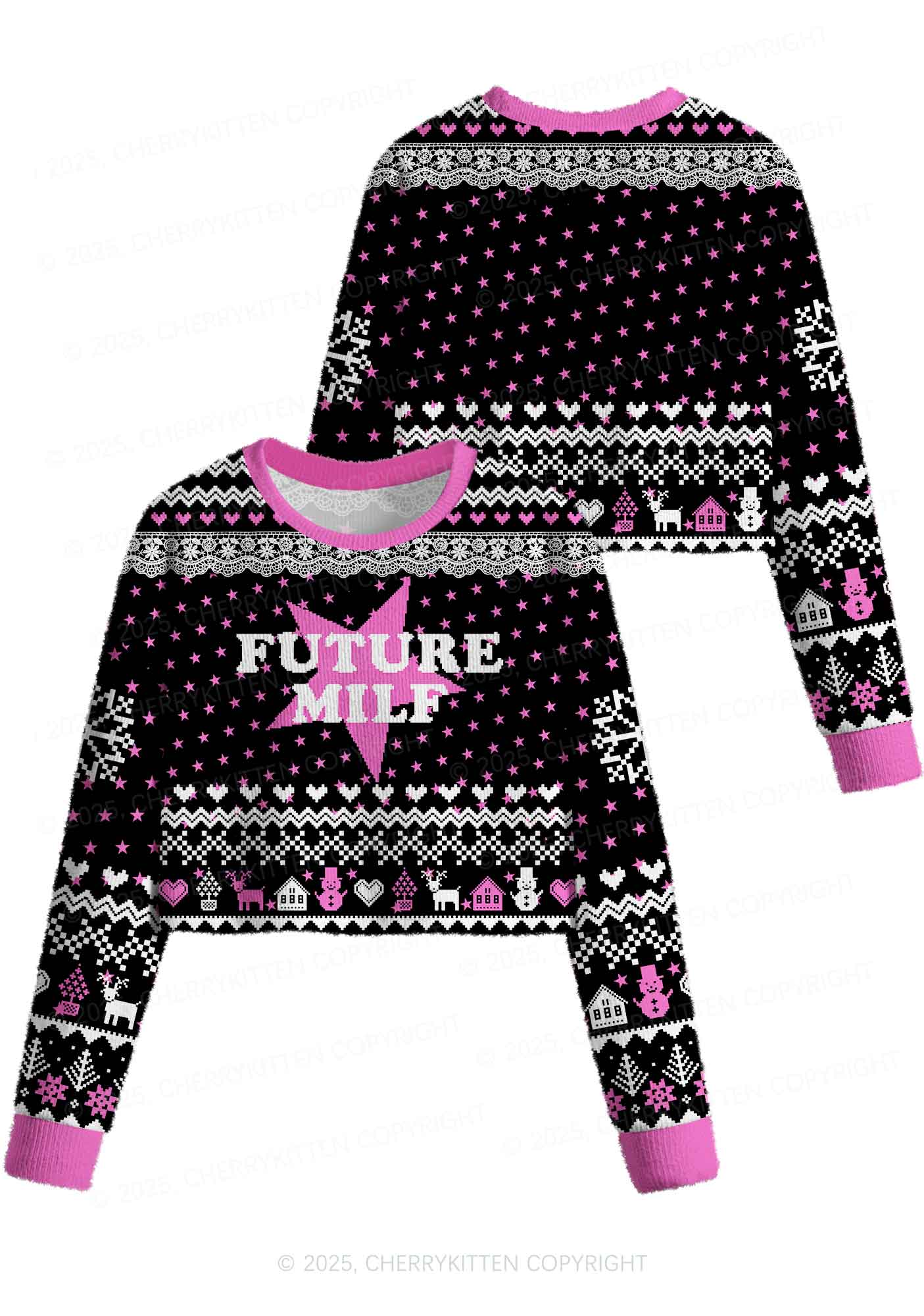 Future Mxxf Y2K Christmas Crop Knit Sweatshirt Cherrykitten - Image 3