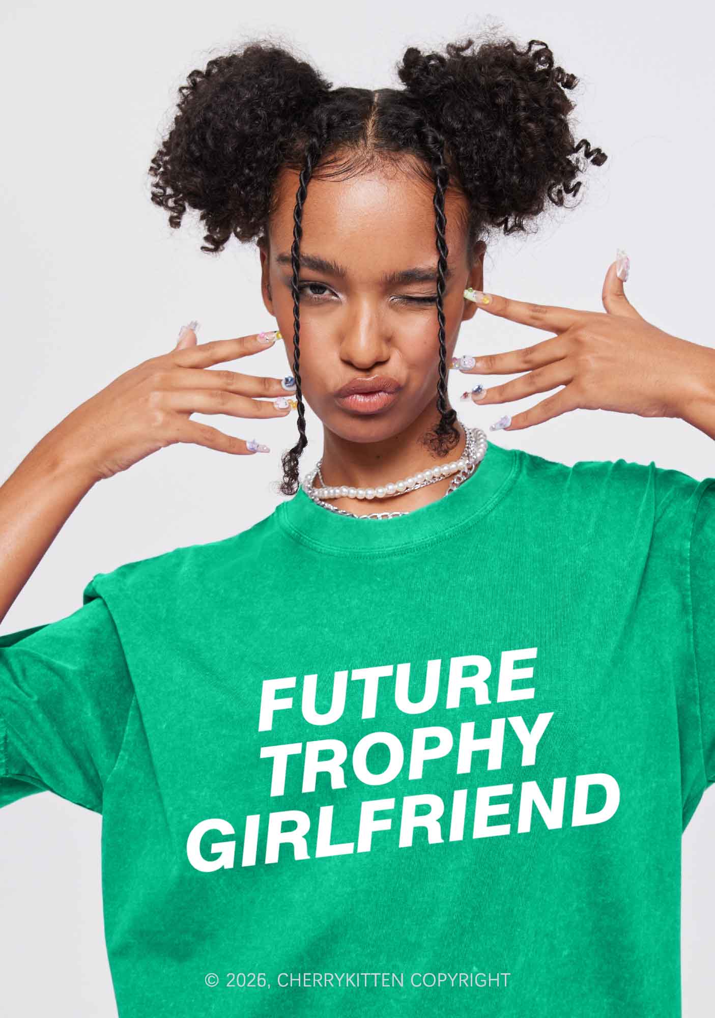 Future Trophy Girlfriend Y2K Shirts Washed Tee Cherrykitten - Image 2