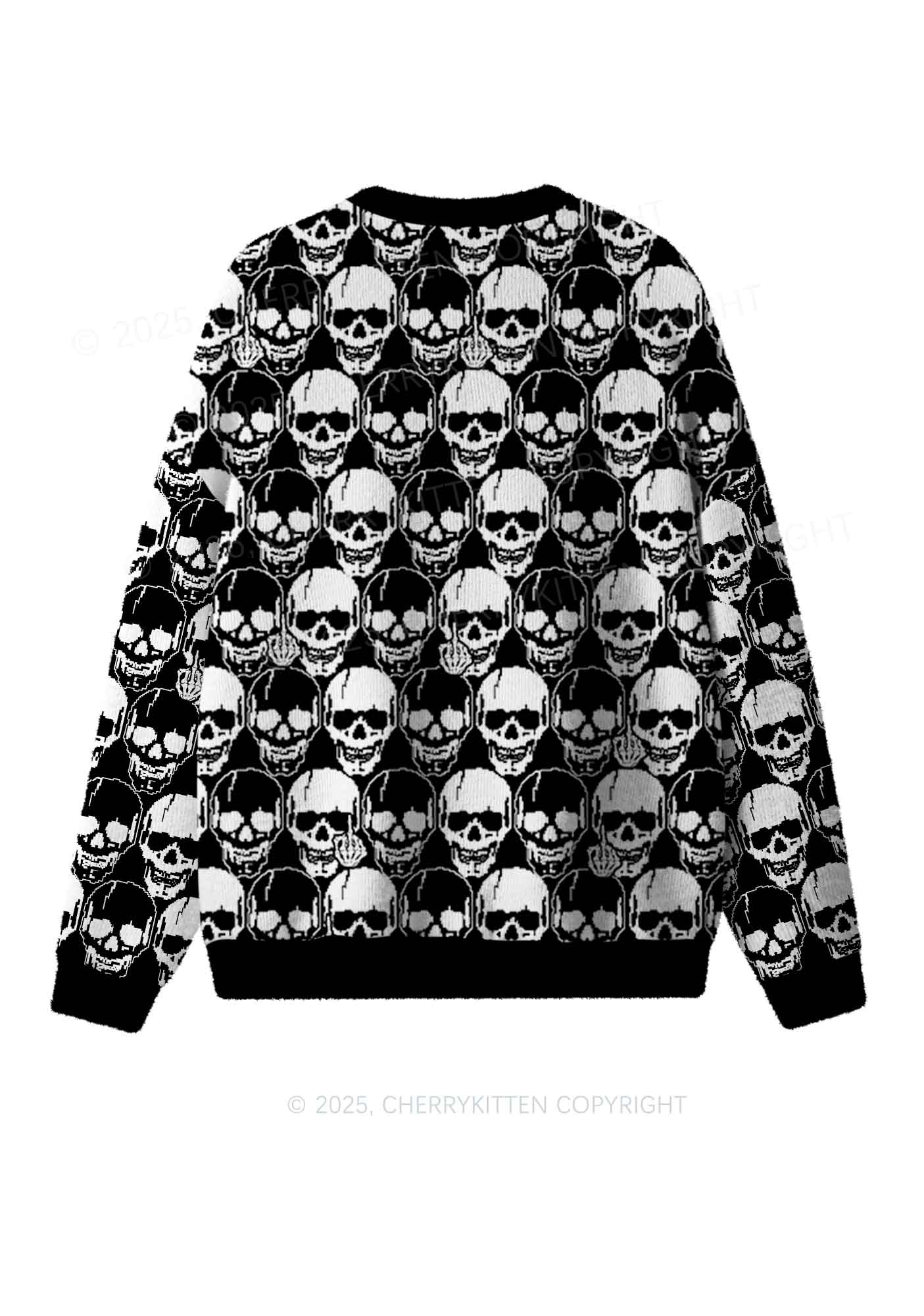 Fxck Skulls Y2K Christmas Knit Sweatshirt Cherrykitten - Image 2