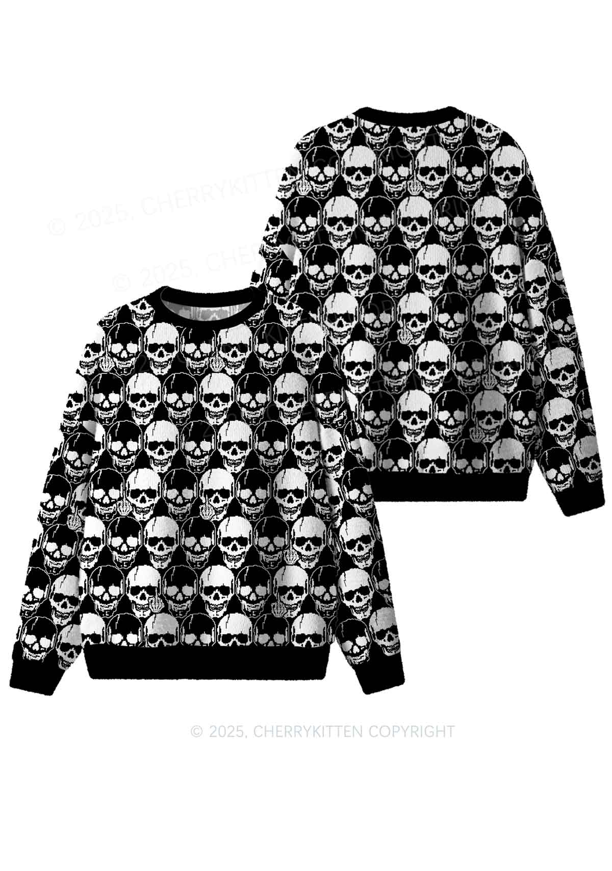 Fxck Skulls Y2K Christmas Knit Sweatshirt Cherrykitten - Image 3