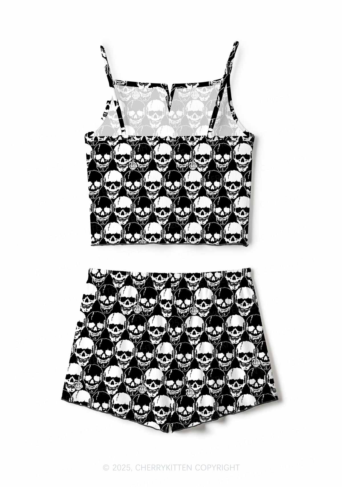 Fxck Skulls Y2K Print Cami Shorts Pajama Set Cherrykitten - Image 3