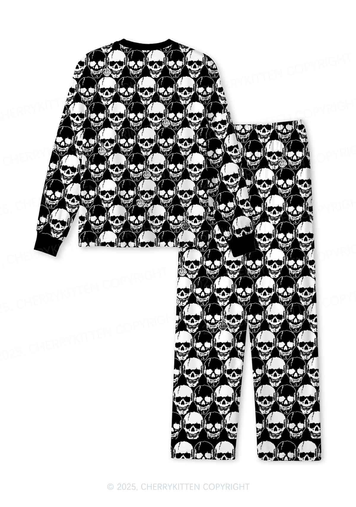Fxck Skulls Y2K Print Long Sleeve Pajama Set Cherrykitten - Image 3