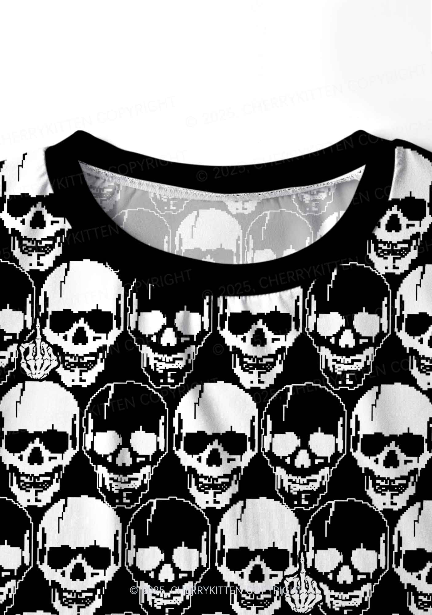 Fxck Skulls Y2K Print Long Sleeve Pajama Set Cherrykitten - Image 4