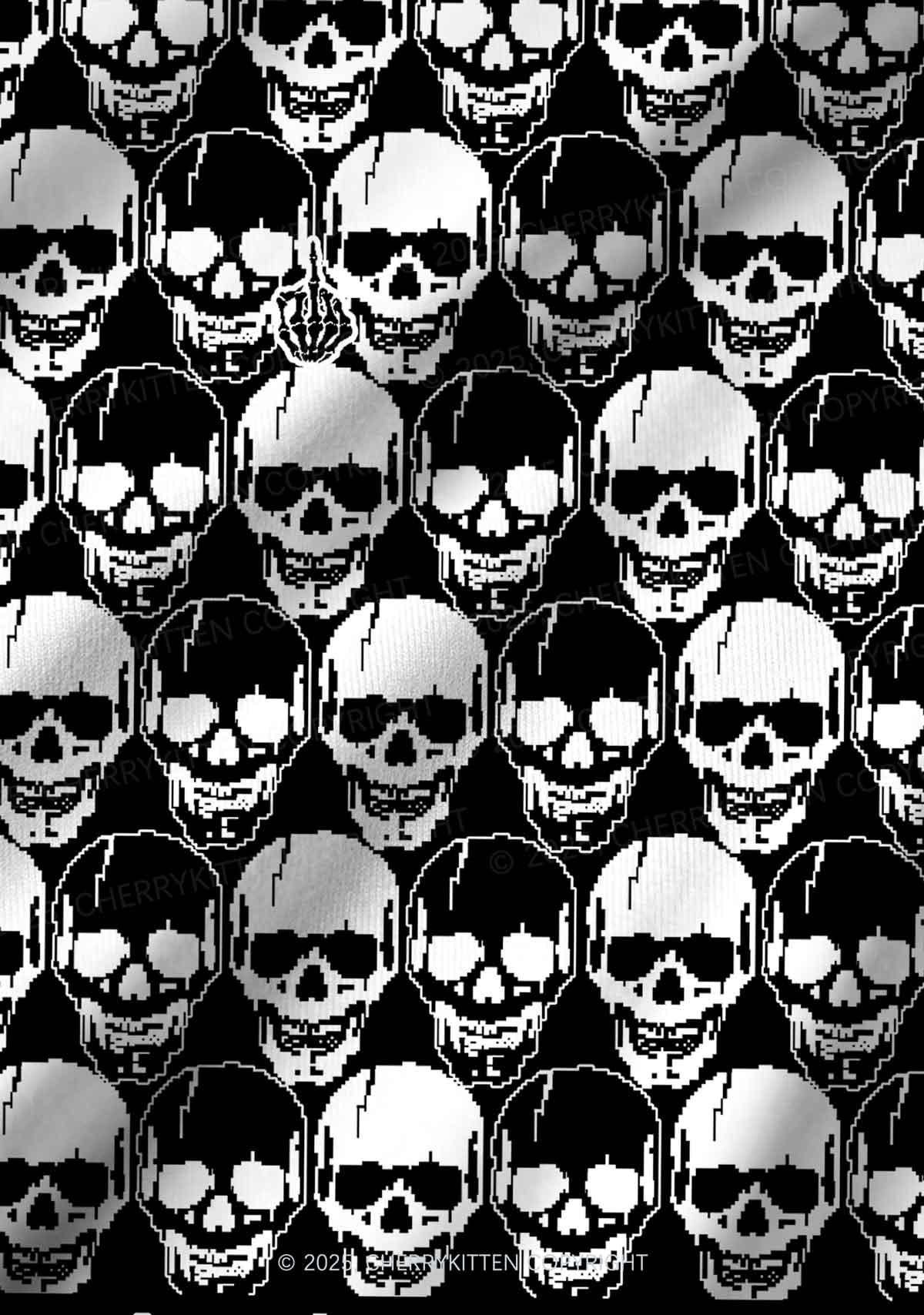Fxck Skulls Y2K Print Long Sleeve Pajama Set Cherrykitten - Image 6
