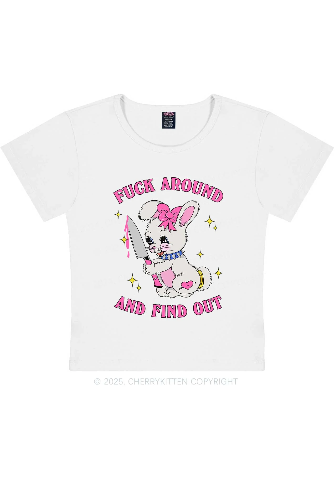 Fxxk Around Bunny Y2K Baby Tee Cherrykitten - Image 4