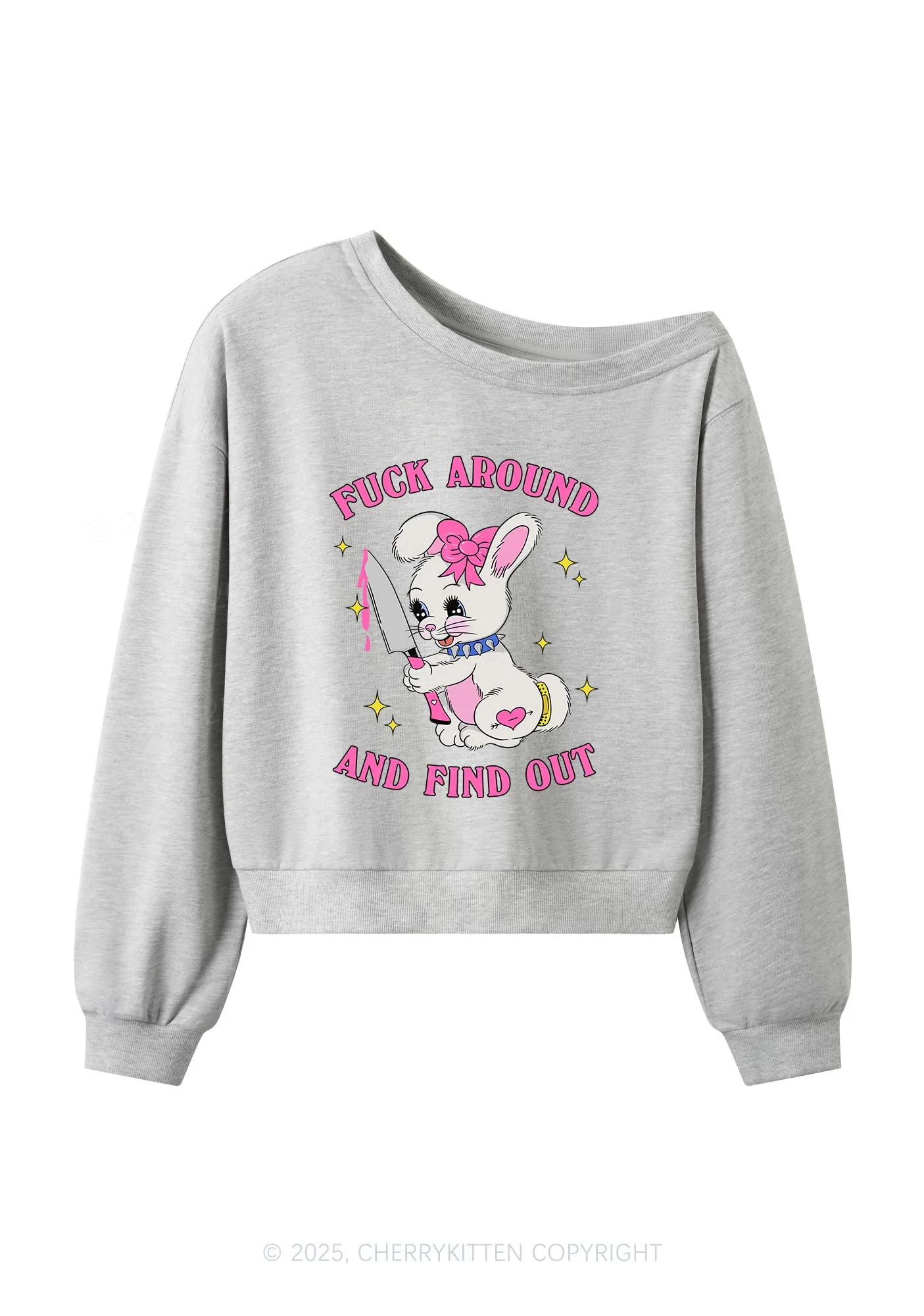 Fxxk Around Bunny Y2K Off Shoulder Sweatshirts Cherrykitten - Image 3