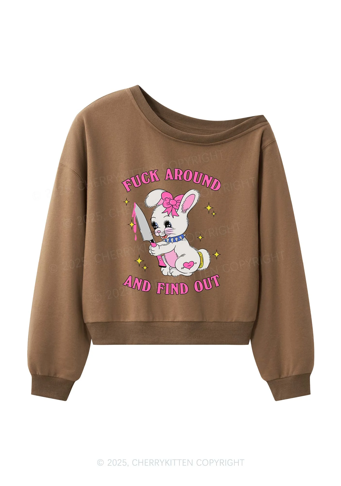 Fxxk Around Bunny Y2K Off Shoulder Sweatshirts Cherrykitten - Image 4