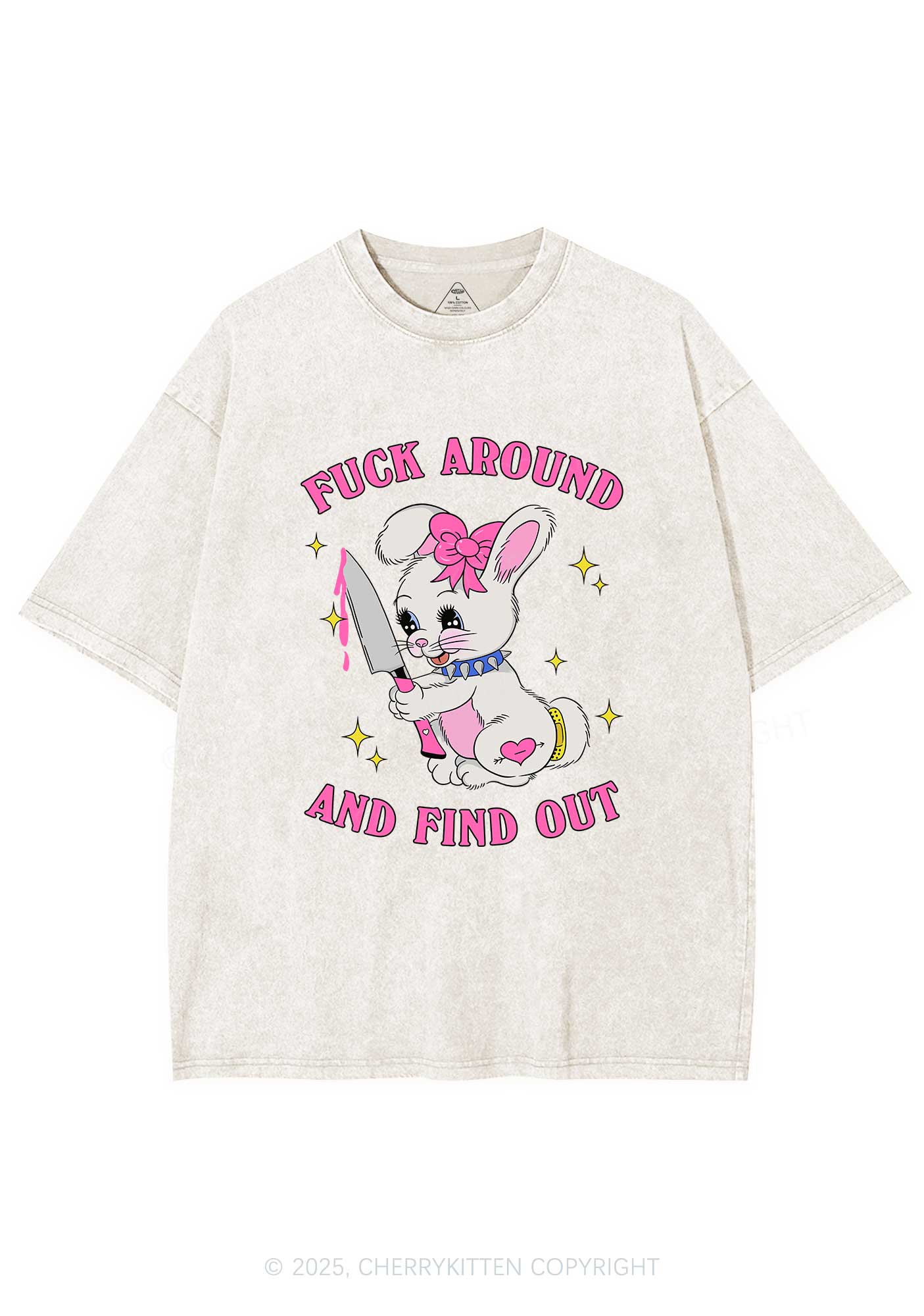 Fxxk Around Bunny Y2K Washed Tee Cherrykitten - Image 3