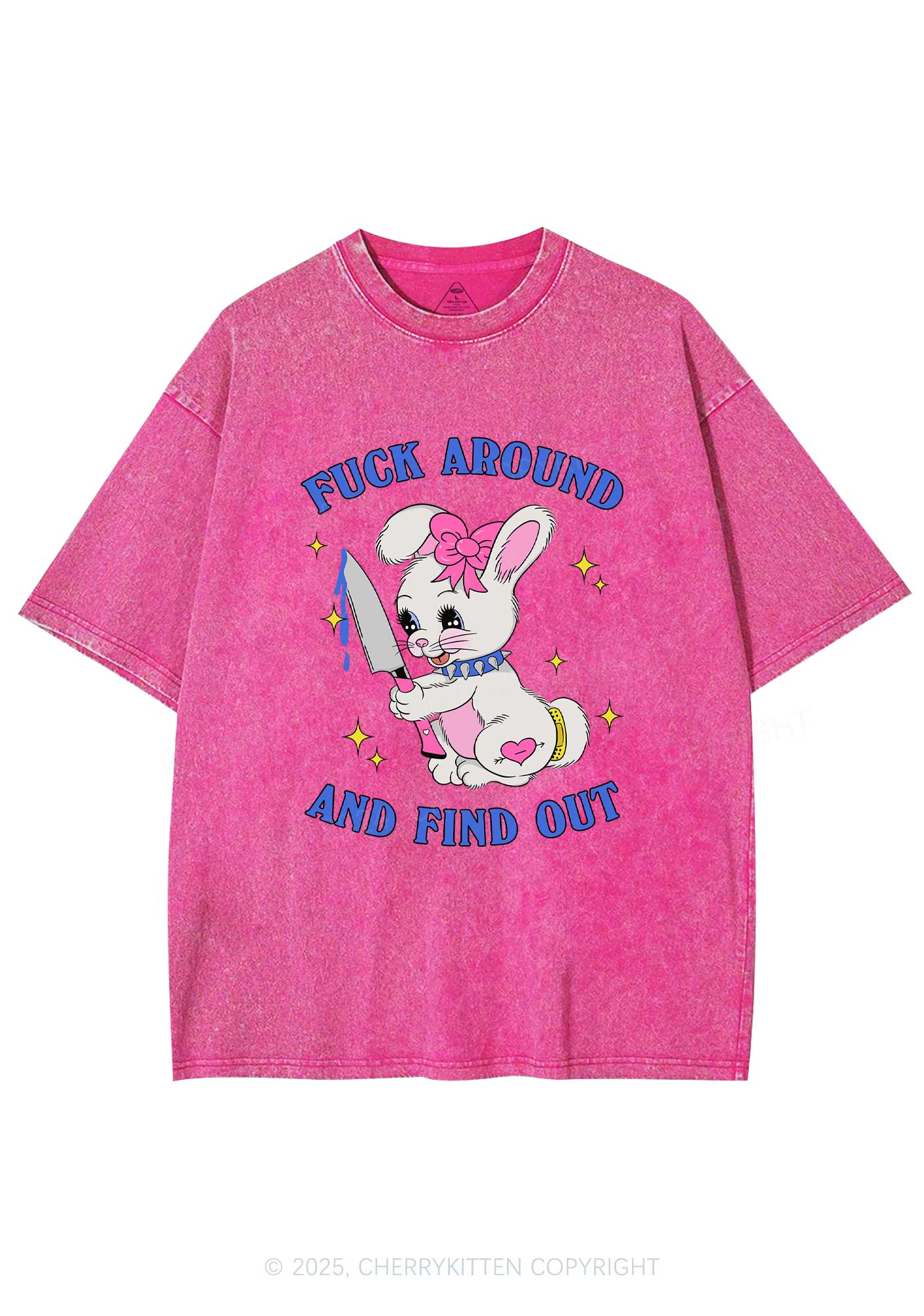Fxxk Around Bunny Y2K Washed Tee Cherrykitten - Image 4