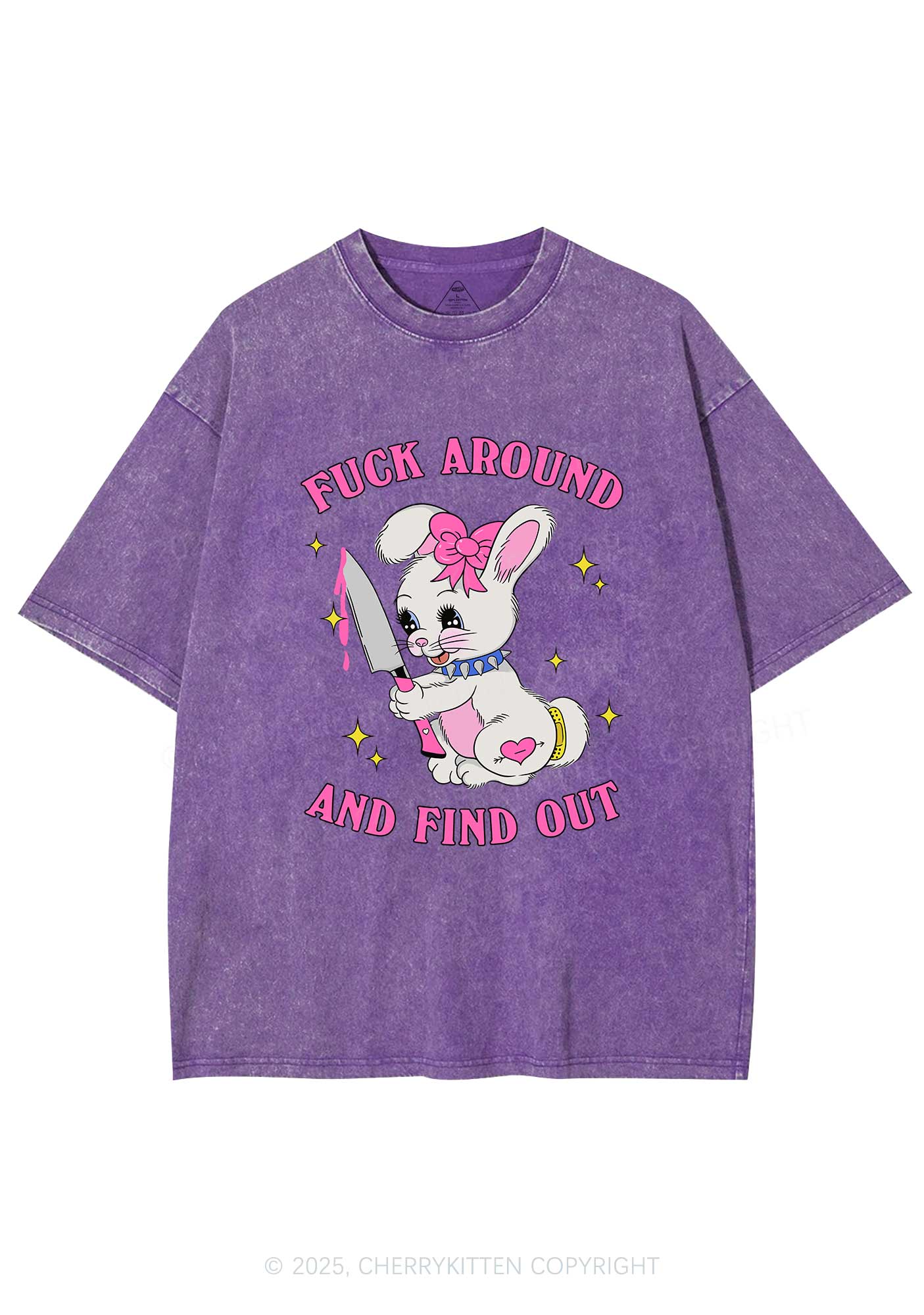 Fxxk Around Bunny Y2K Washed Tee Cherrykitten - Image 5