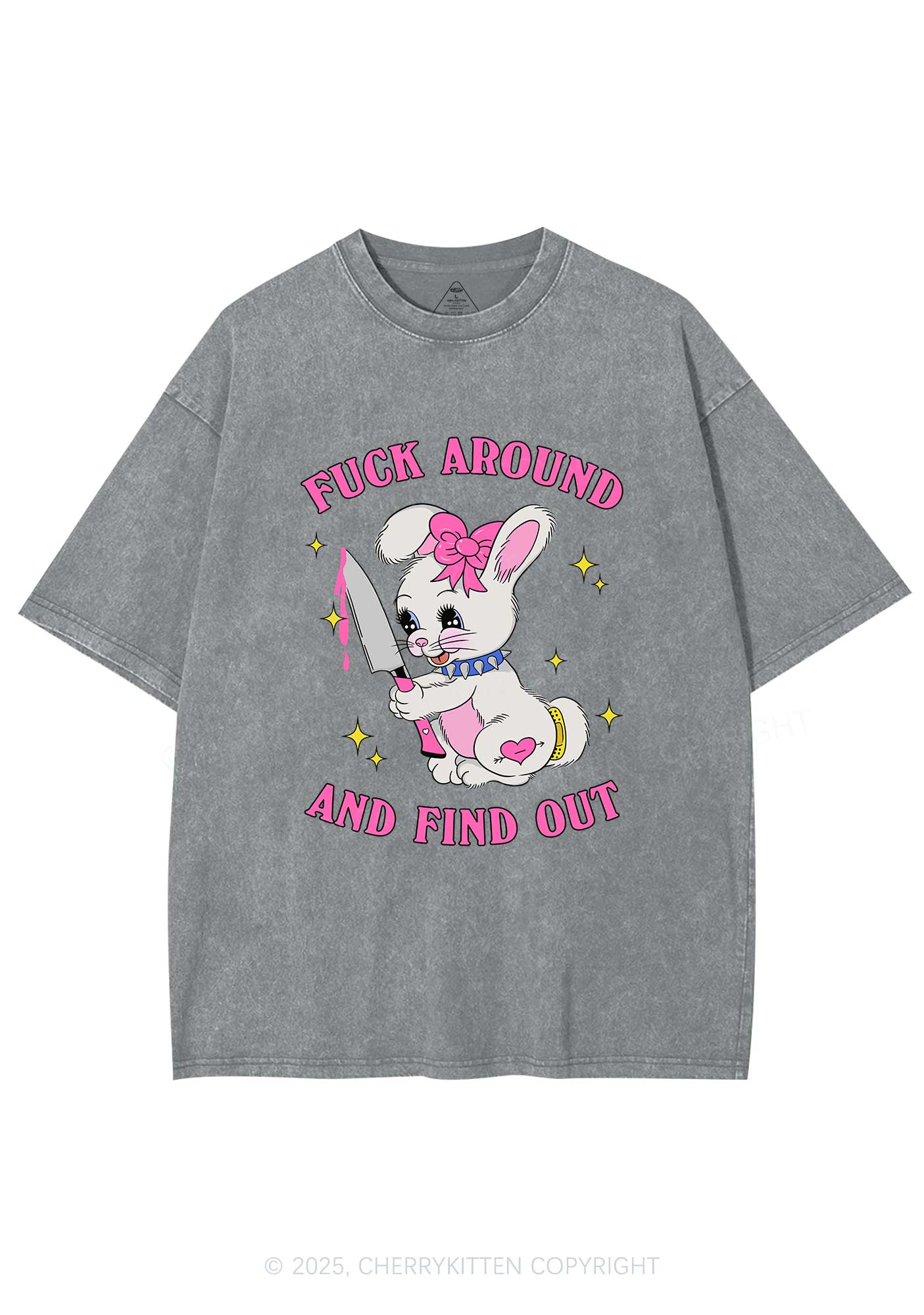 Fxxk Around Bunny Y2K Washed Tee Cherrykitten - Image 6