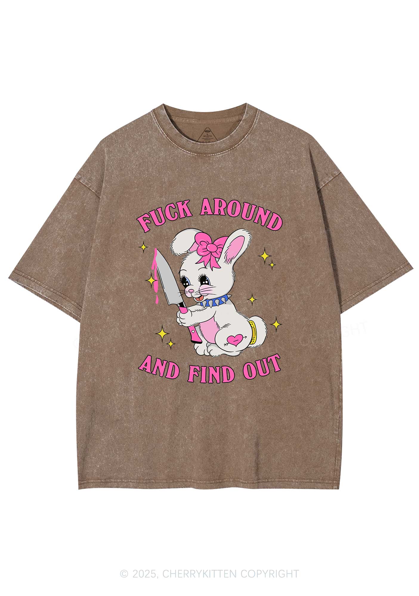 Fxxk Around Bunny Y2K Washed Tee Cherrykitten - Image 7