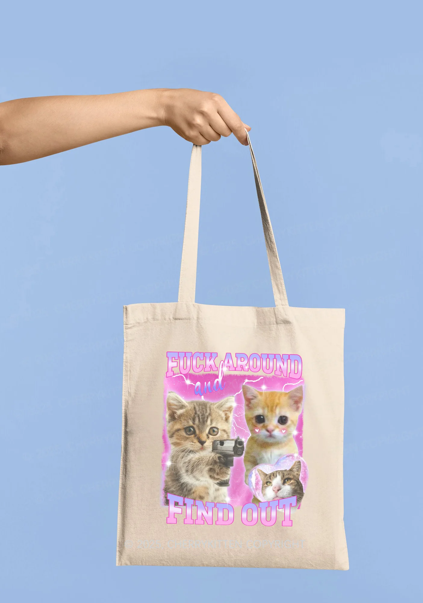 Fxxk Around Cats Y2K Canvas Tote Bag Cherrykitten - Image 2