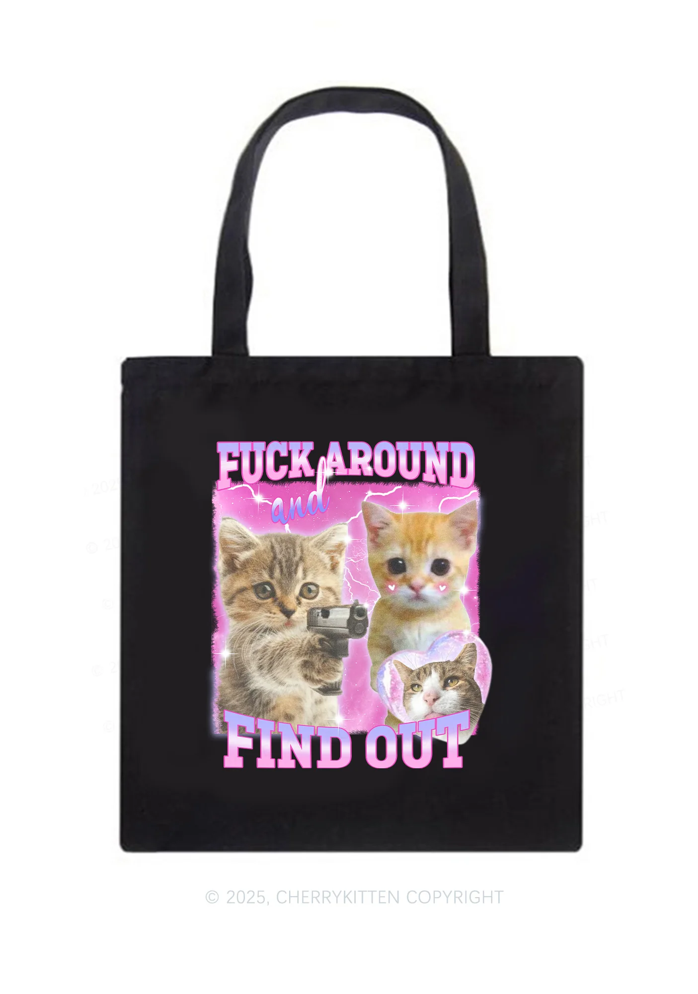 Fxxk Around Cats Y2K Canvas Tote Bag Cherrykitten - Image 3