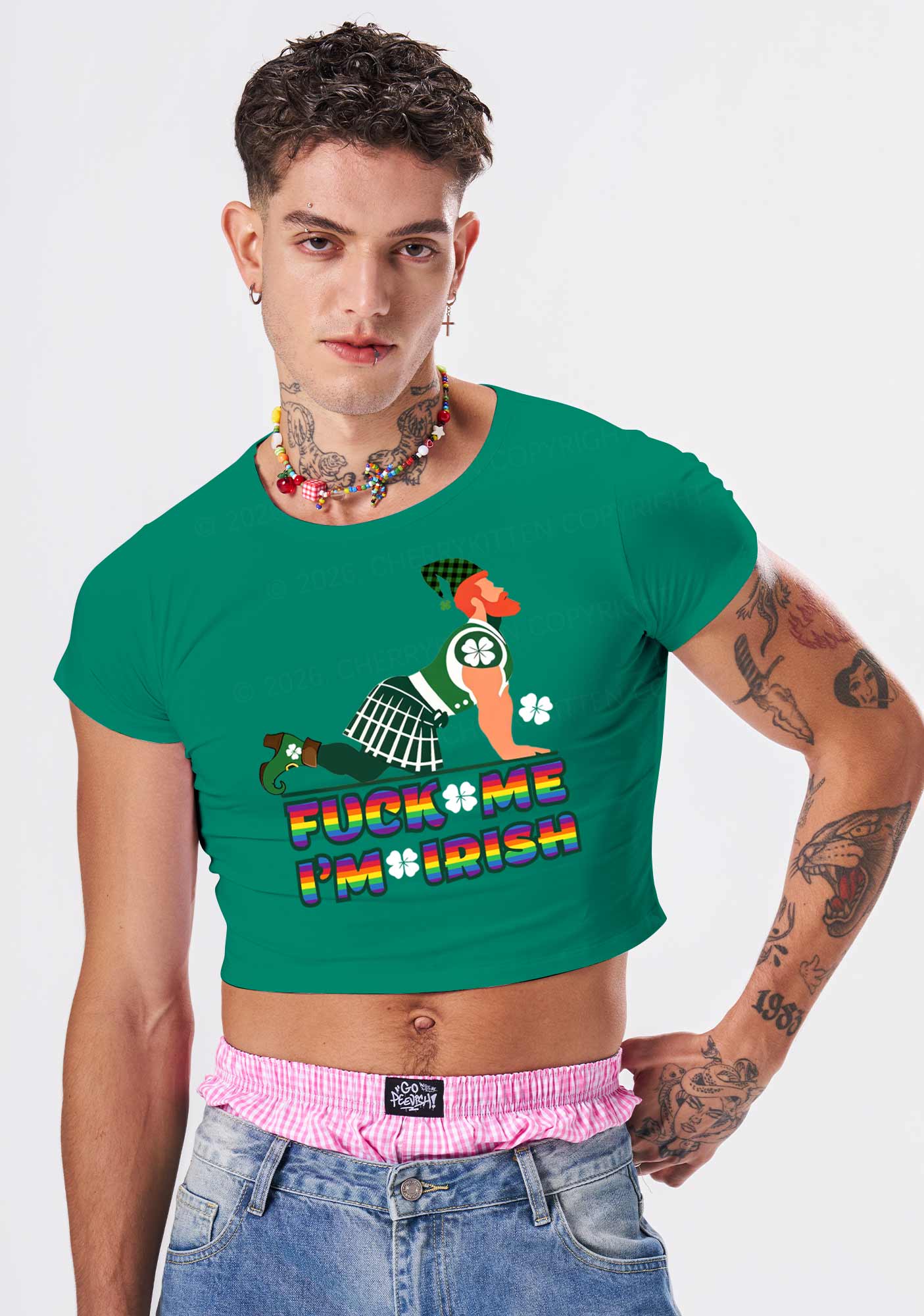 Fxxk Me Im Irish St Patricks Y2K Baby Tee Cherrykitten - Image 2