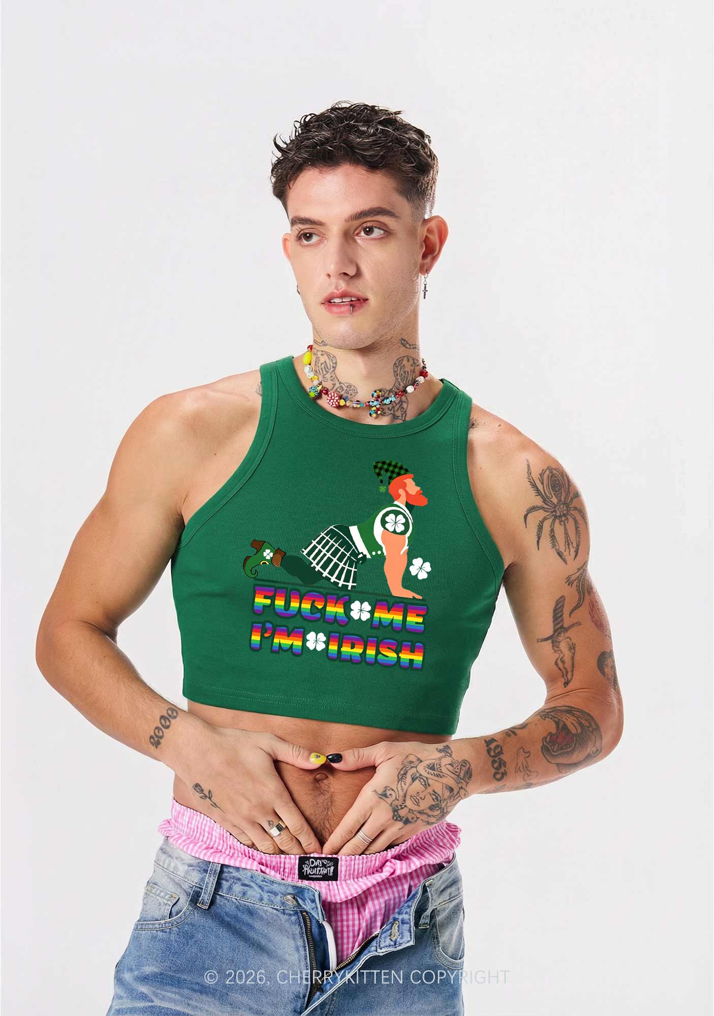 Fxxk Me Im Irish St Patricks Y2K Crop Tank Top Cherrykitten - Image 2