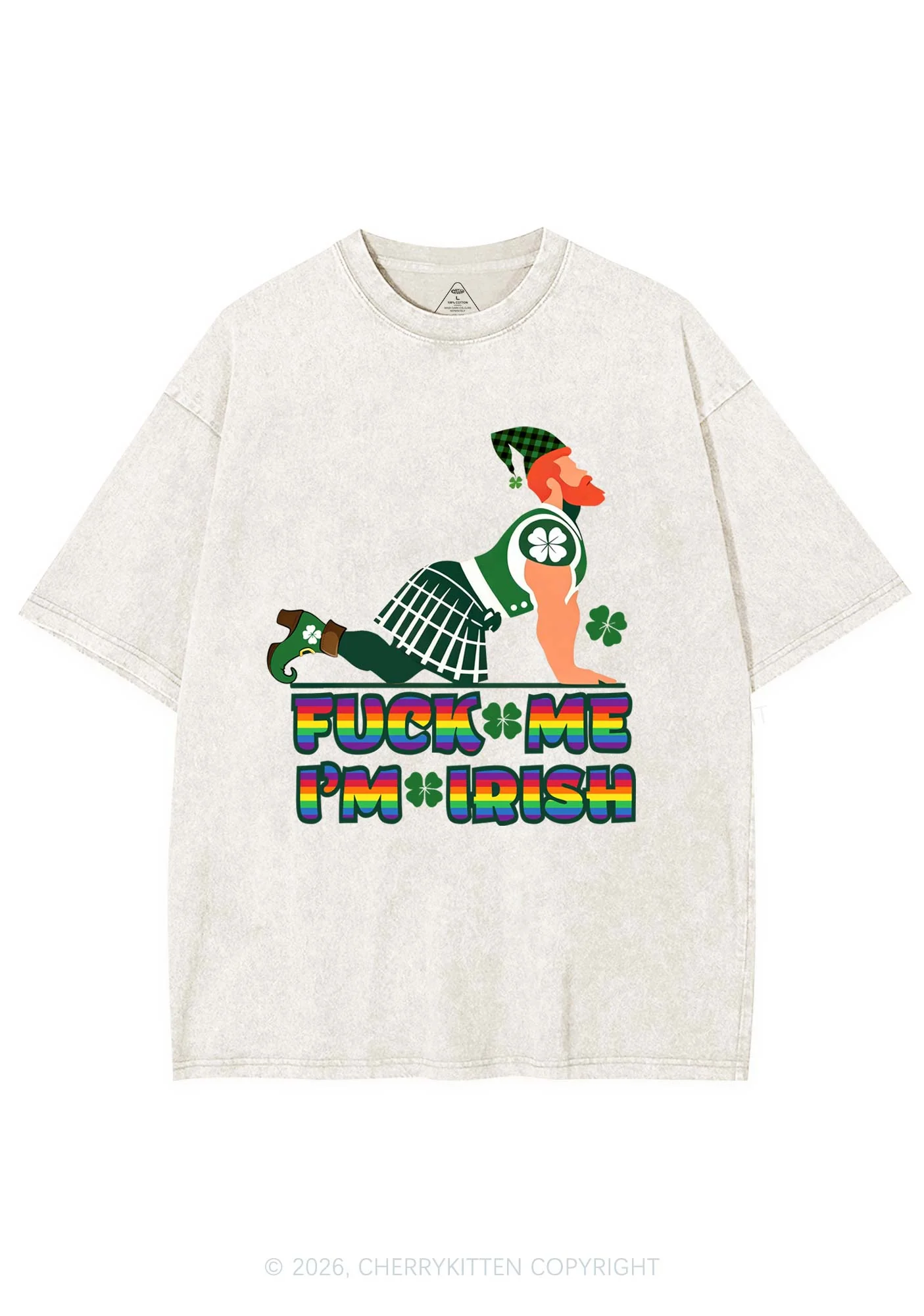 Fxxk Me Im Irish St Patricks Y2K Shirts Washed Tee Cherrykitten - Image 3