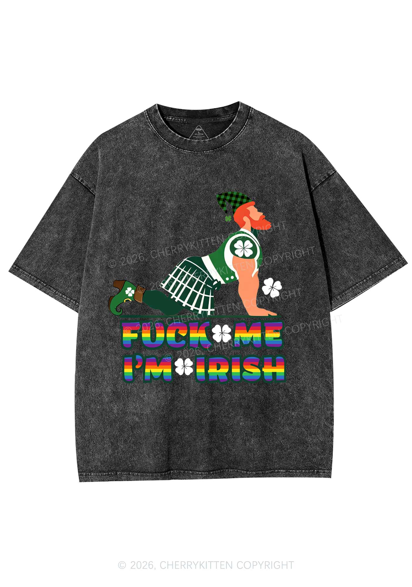 Fxxk Me Im Irish St Patricks Y2K Shirts Washed Tee Cherrykitten - Image 4