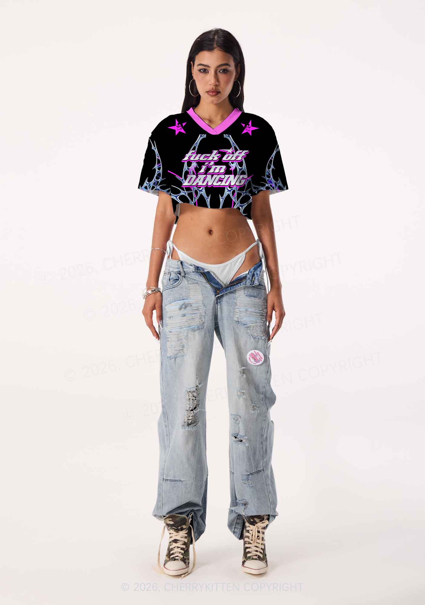 Fxxk Off Im Dancing Y2K Crop Sport Jersey Shirts Cherrykitten - Image 2