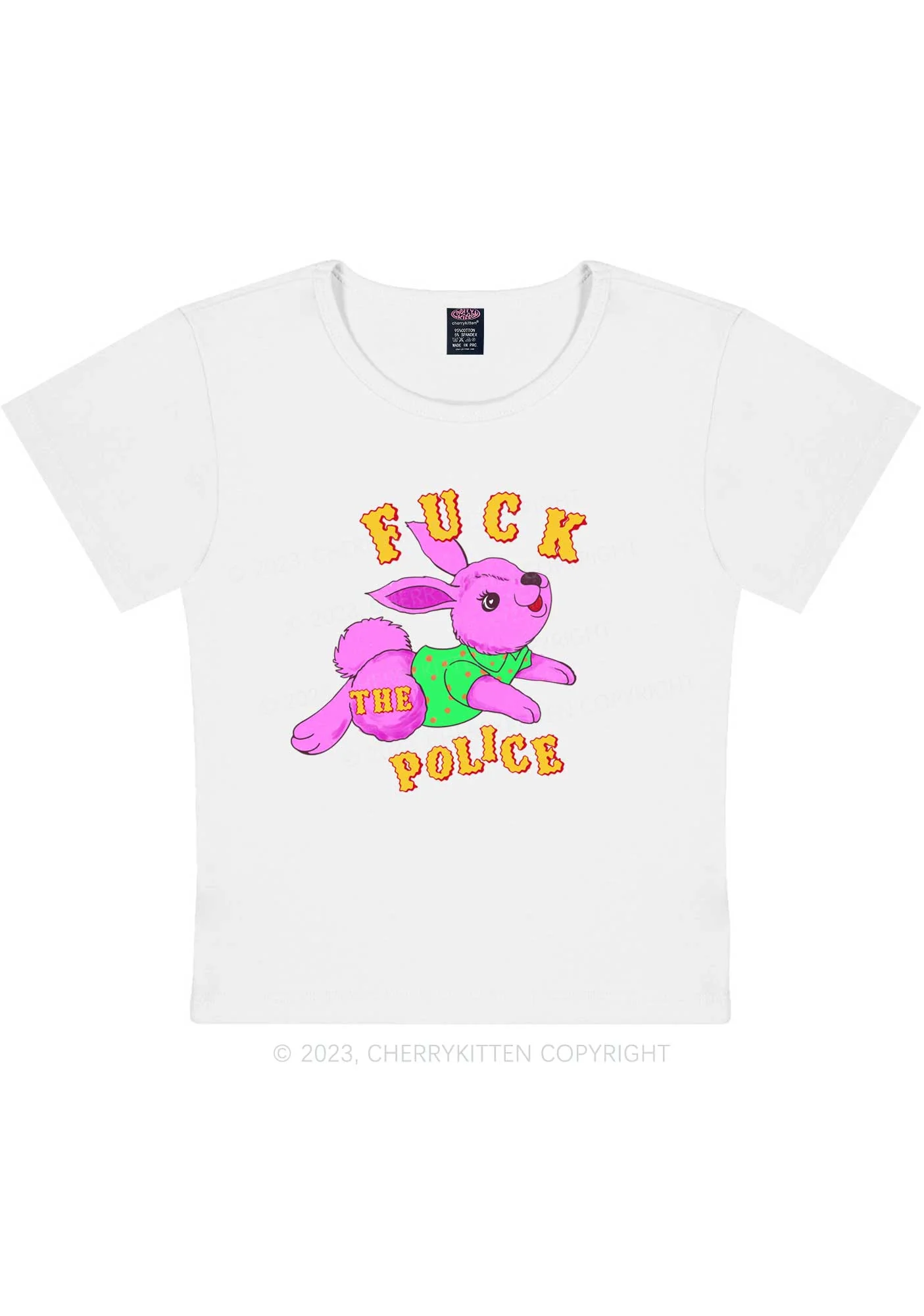 Fxxk The Police Bunny Y2K Baby Tee Cherrykitten - Image 3