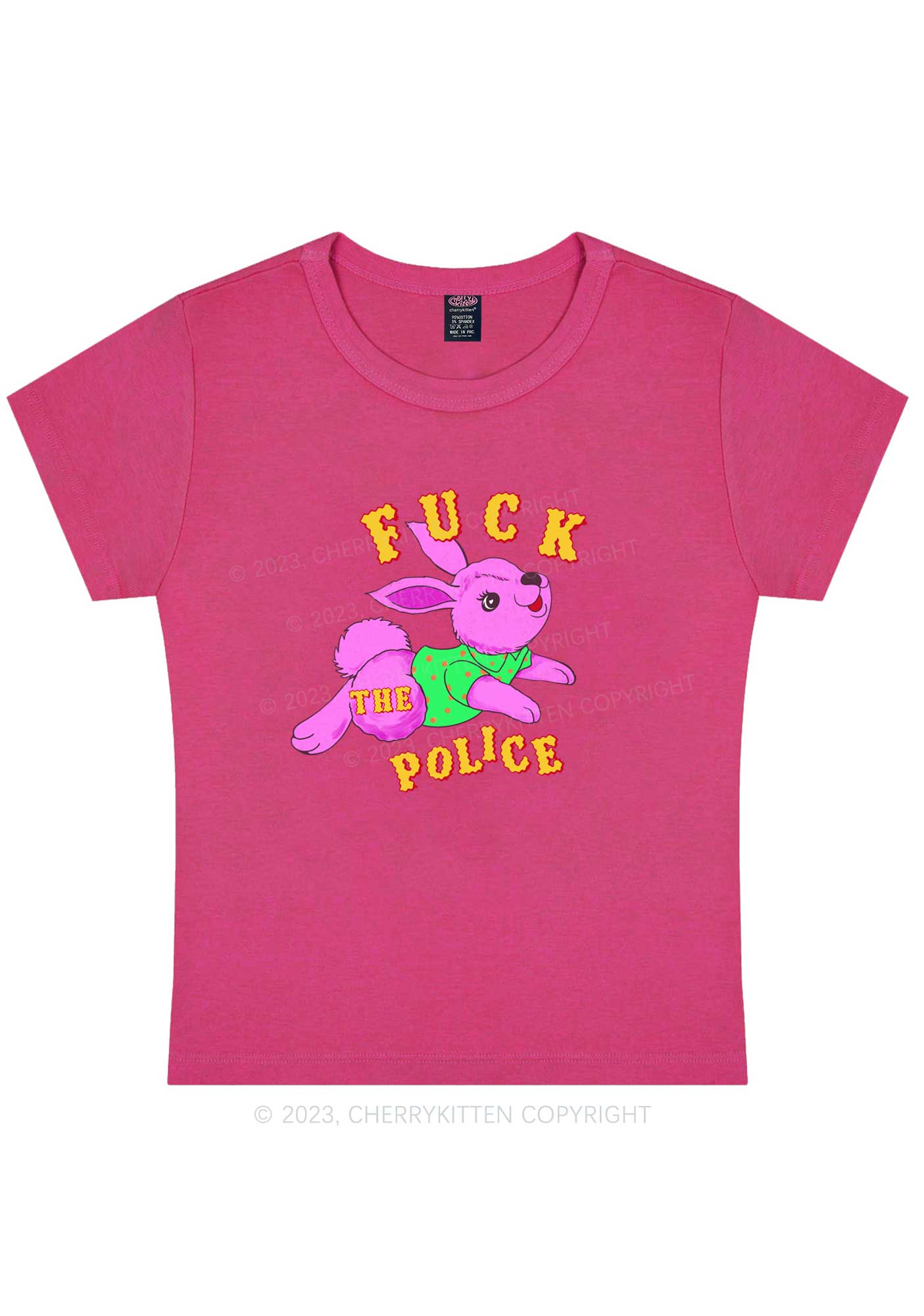 Fxxk The Police Bunny Y2K Baby Tee Cherrykitten - Image 5