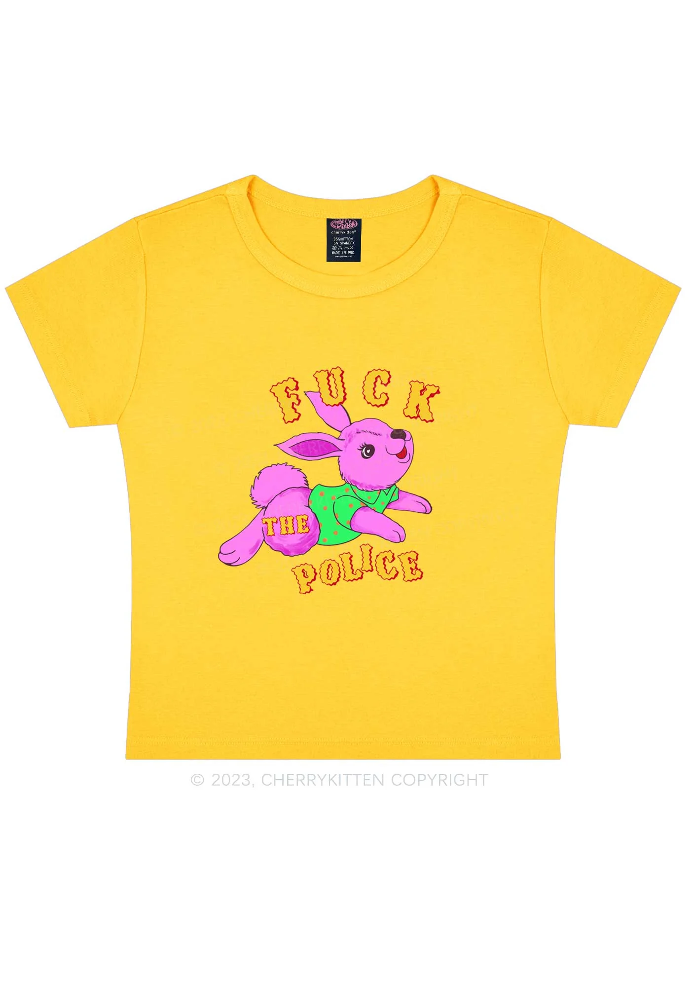 Fxxk The Police Bunny Y2K Baby Tee Cherrykitten - Image 6