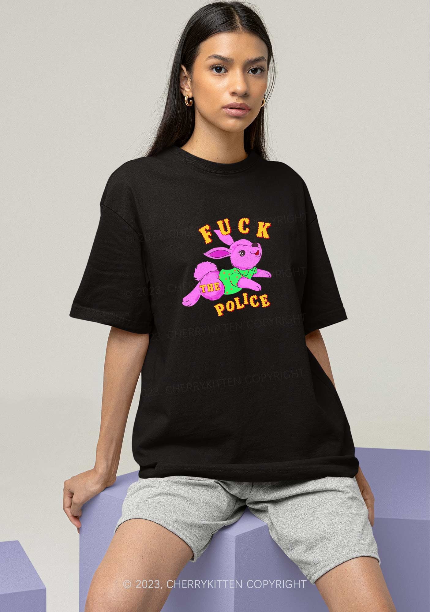 Fxxk The Police Bunny Y2K Chunky Shirt Cherrykitten - Image 2