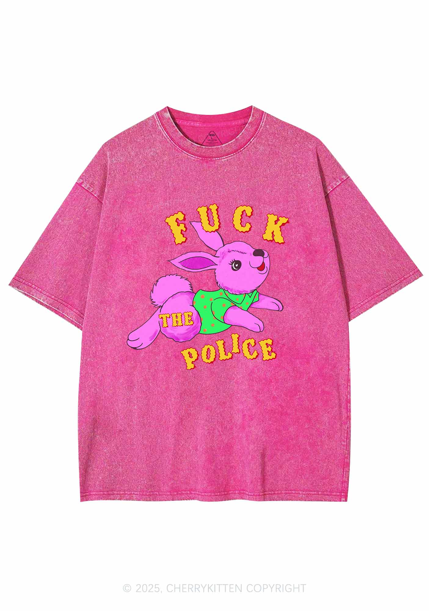 Fxxk The Police Bunny Y2K Shirts Washed Tee Cherrykitten - Image 3