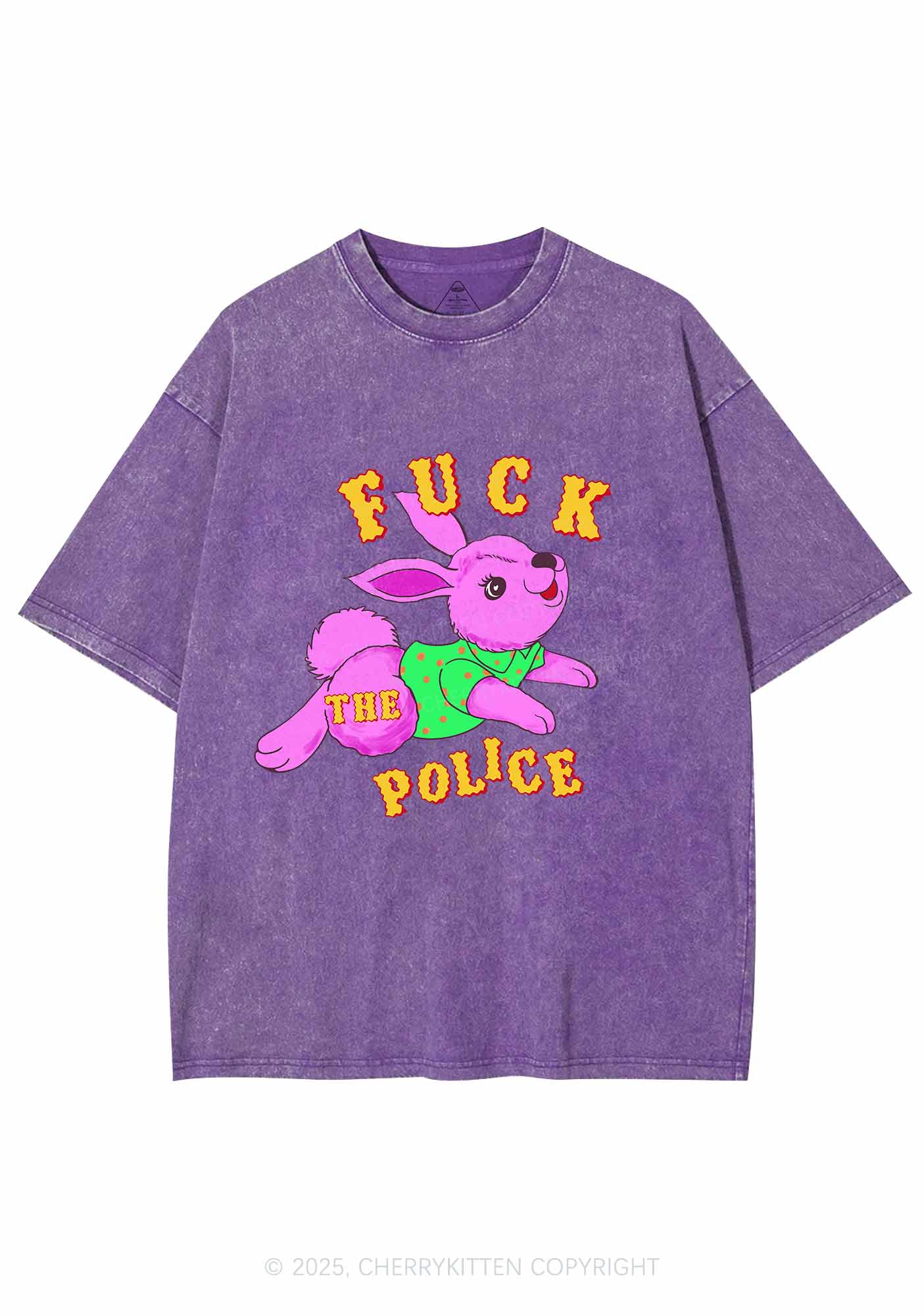 Fxxk The Police Bunny Y2K Shirts Washed Tee Cherrykitten - Image 4