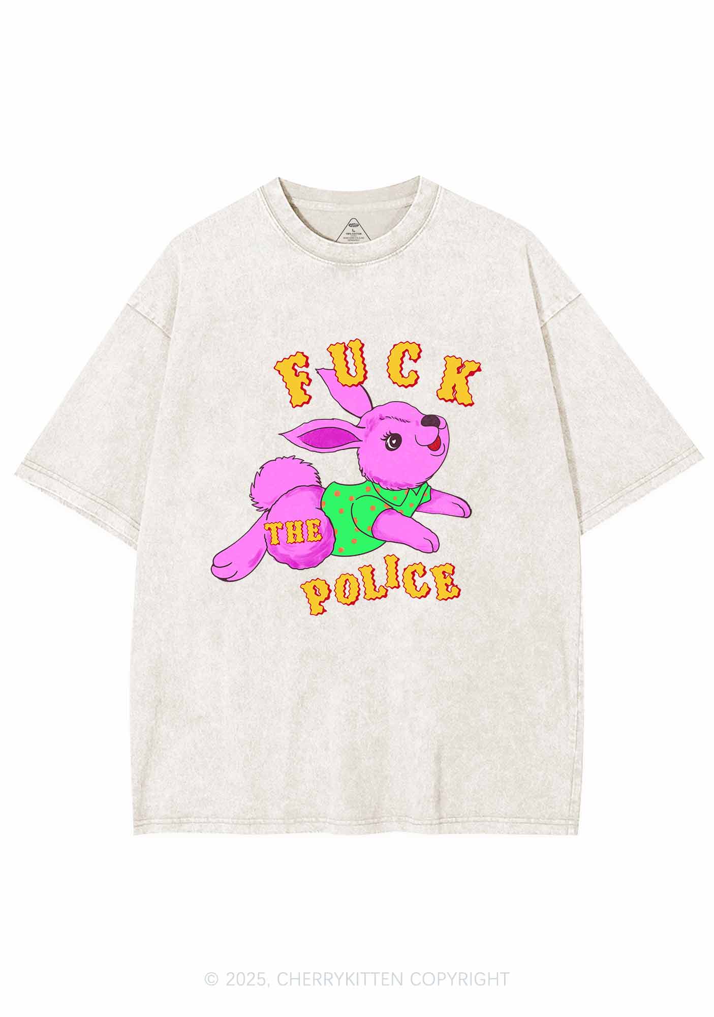 Fxxk The Police Bunny Y2K Shirts Washed Tee Cherrykitten - Image 5