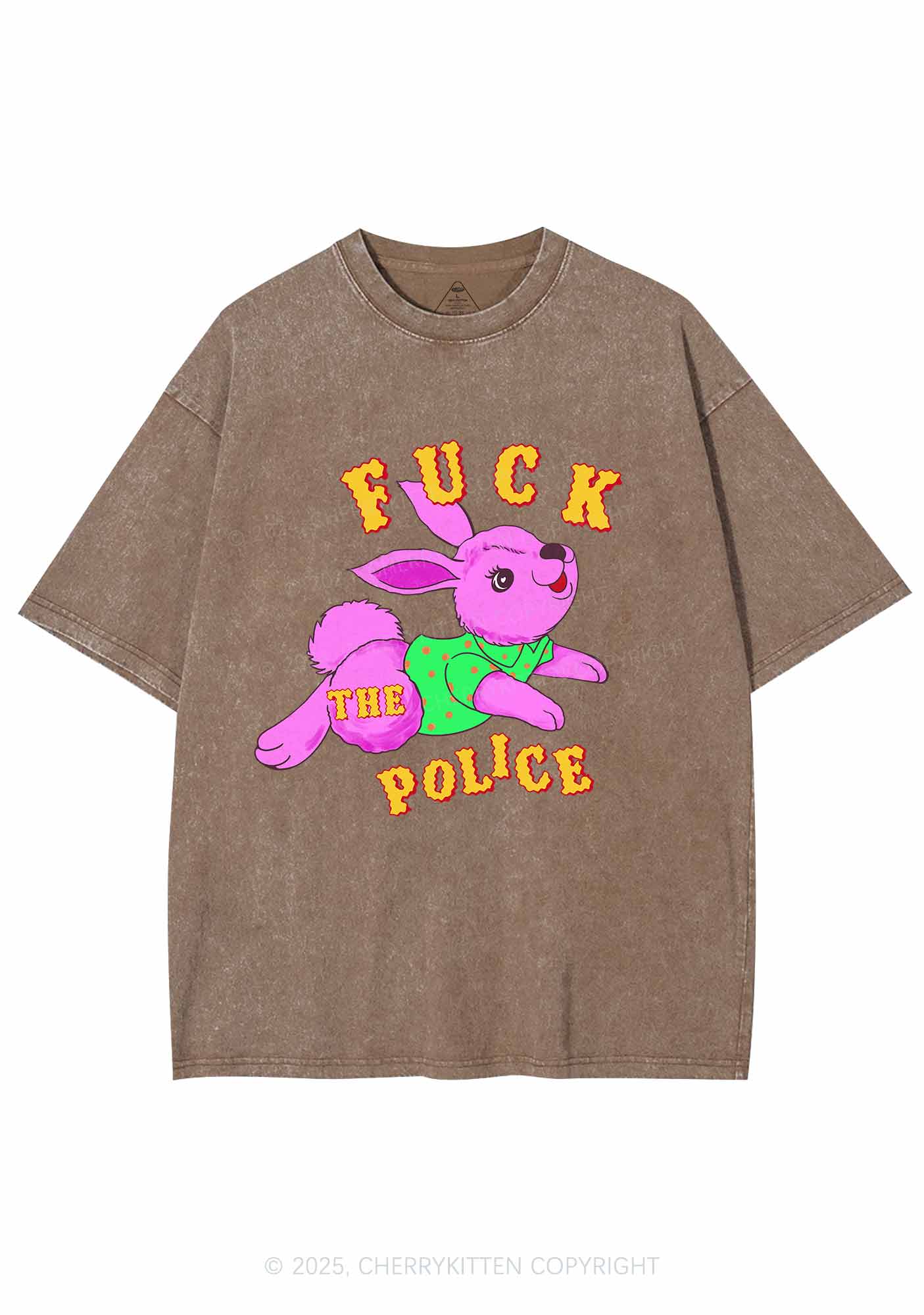 Fxxk The Police Bunny Y2K Shirts Washed Tee Cherrykitten - Image 6
