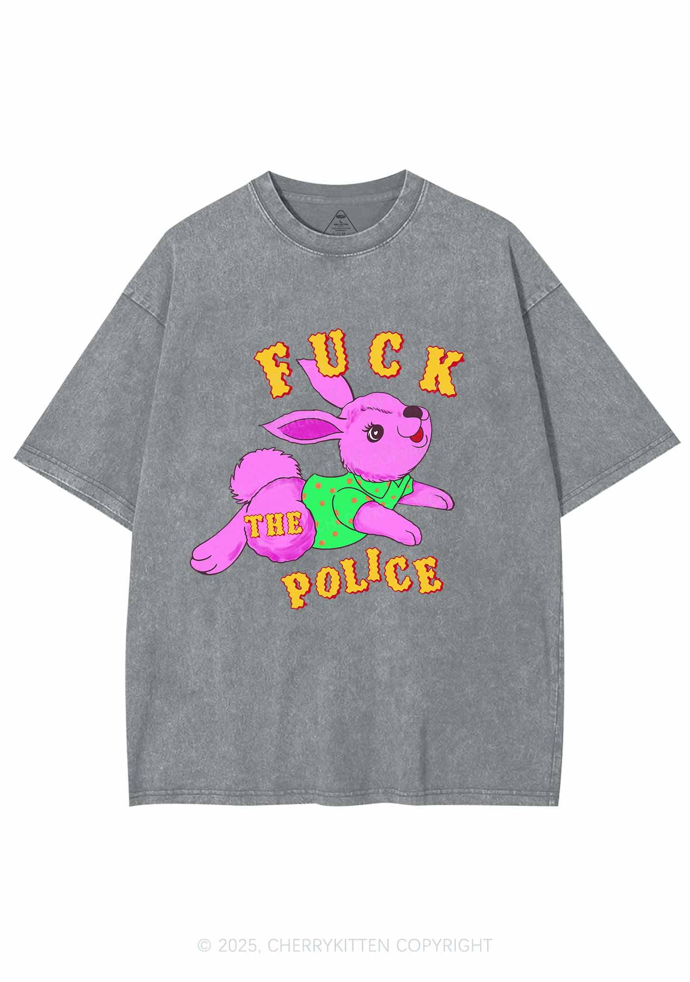 Fxxk The Police Bunny Y2K Shirts Washed Tee Cherrykitten - Image 7