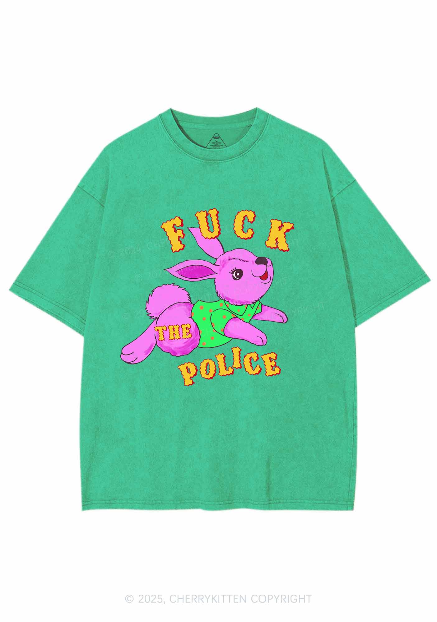 Fxxk The Police Bunny Y2K Shirts Washed Tee Cherrykitten - Image 8