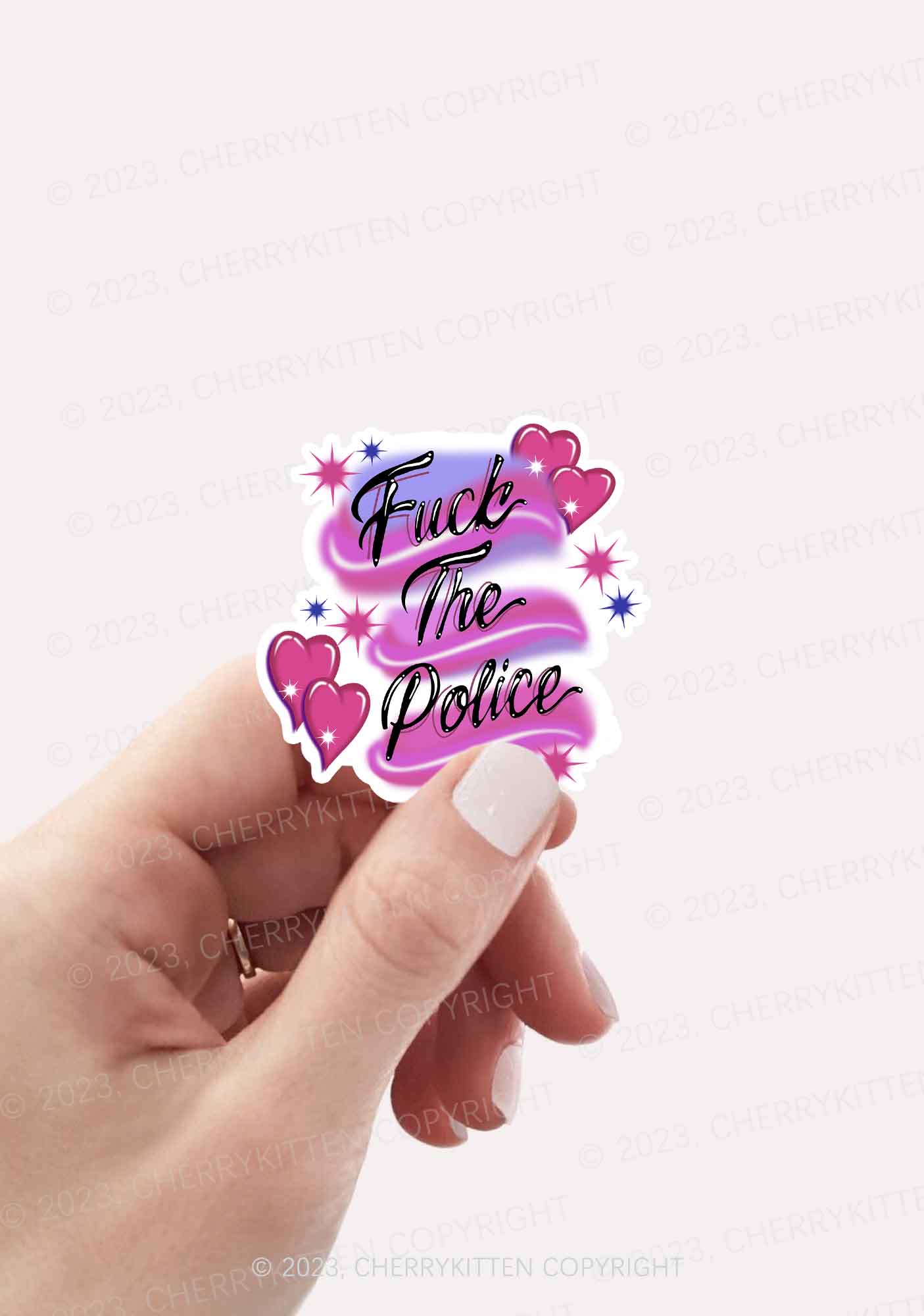 Fxxk The Police Flying Heart 1Pc Y2K Sticker Cherrykitten - Image 2