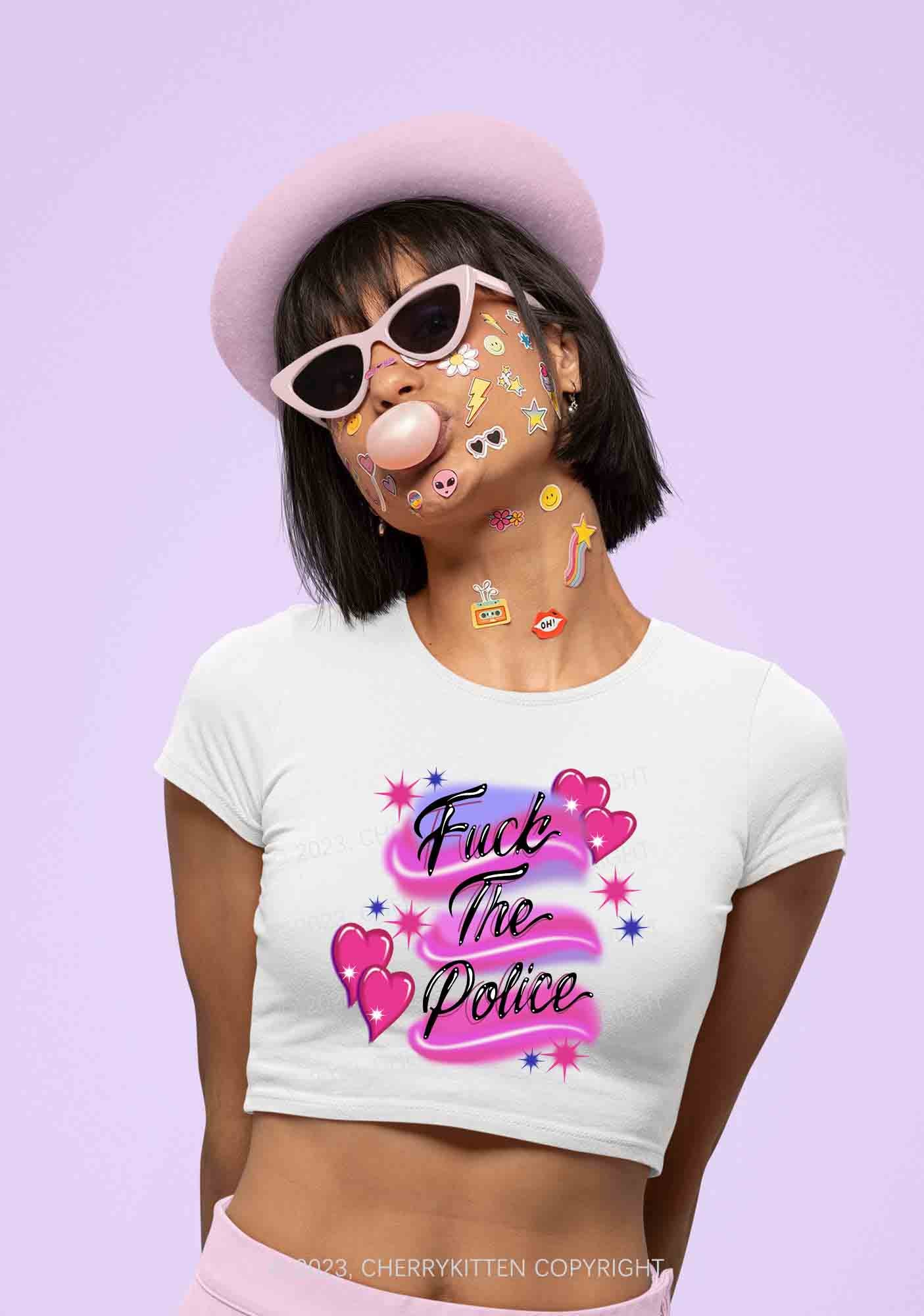 Fxxk The Police Flying Heart Y2K Baby Tee Cherrykitten - Image 2