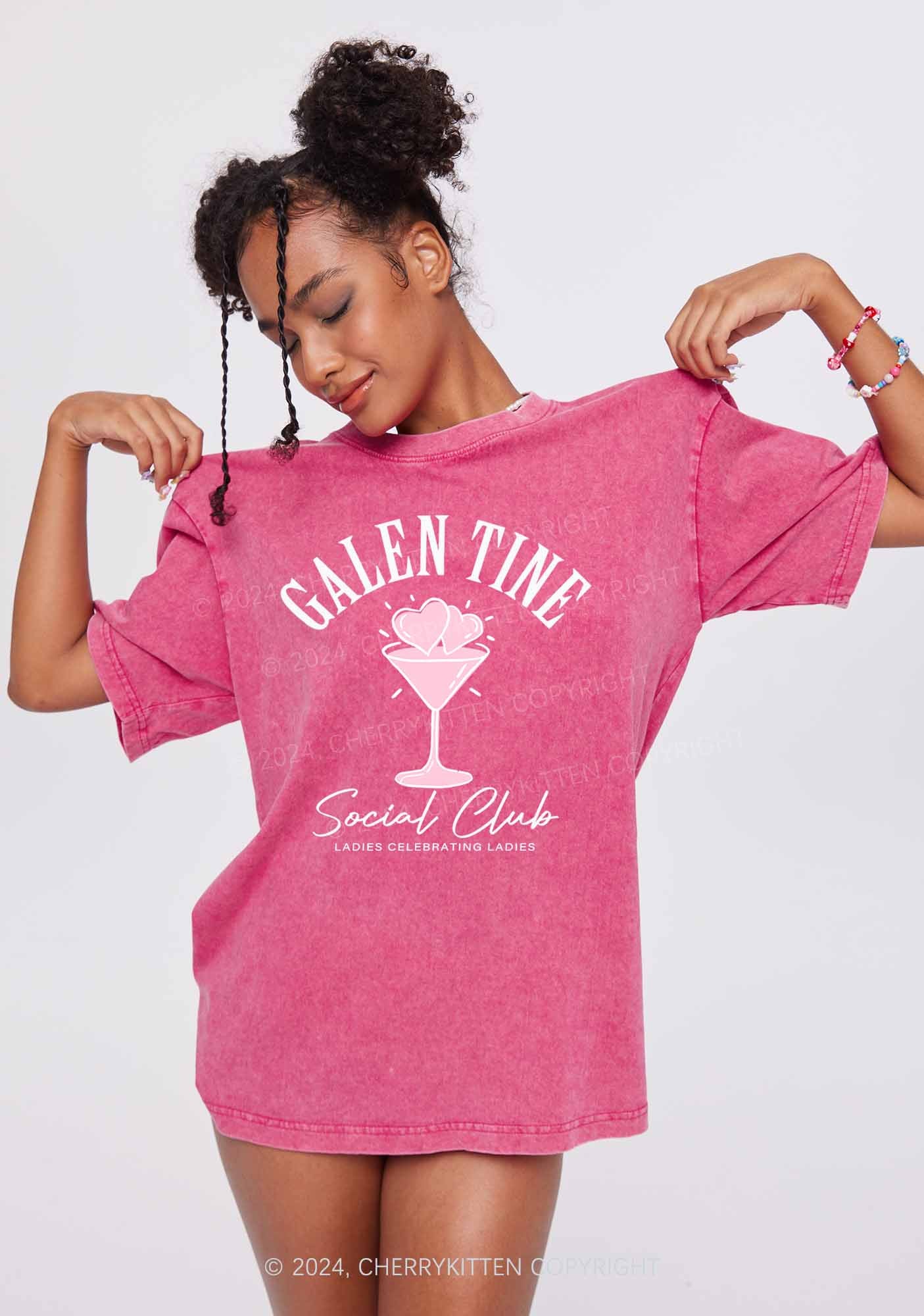 Galentine Social Club Y2K Valentine's Day Washed Tee Cherrykitten - Image 2