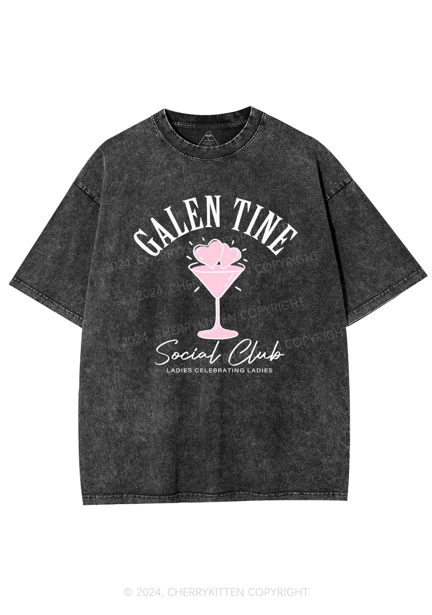 Galentine Social Club Y2K Valentine's Day Washed Tee Cherrykitten - Image 3