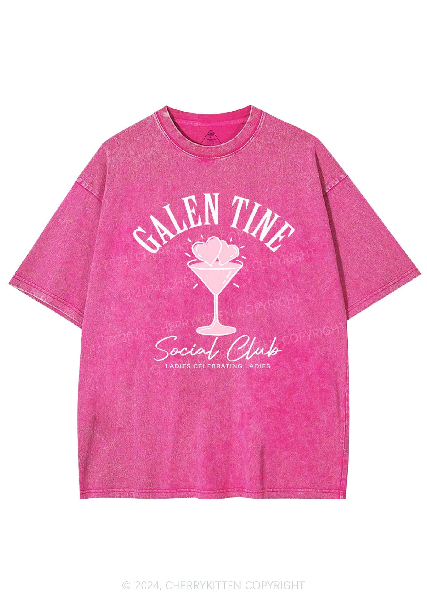 Galentine Social Club Y2K Valentine's Day Washed Tee Cherrykitten - Image 4