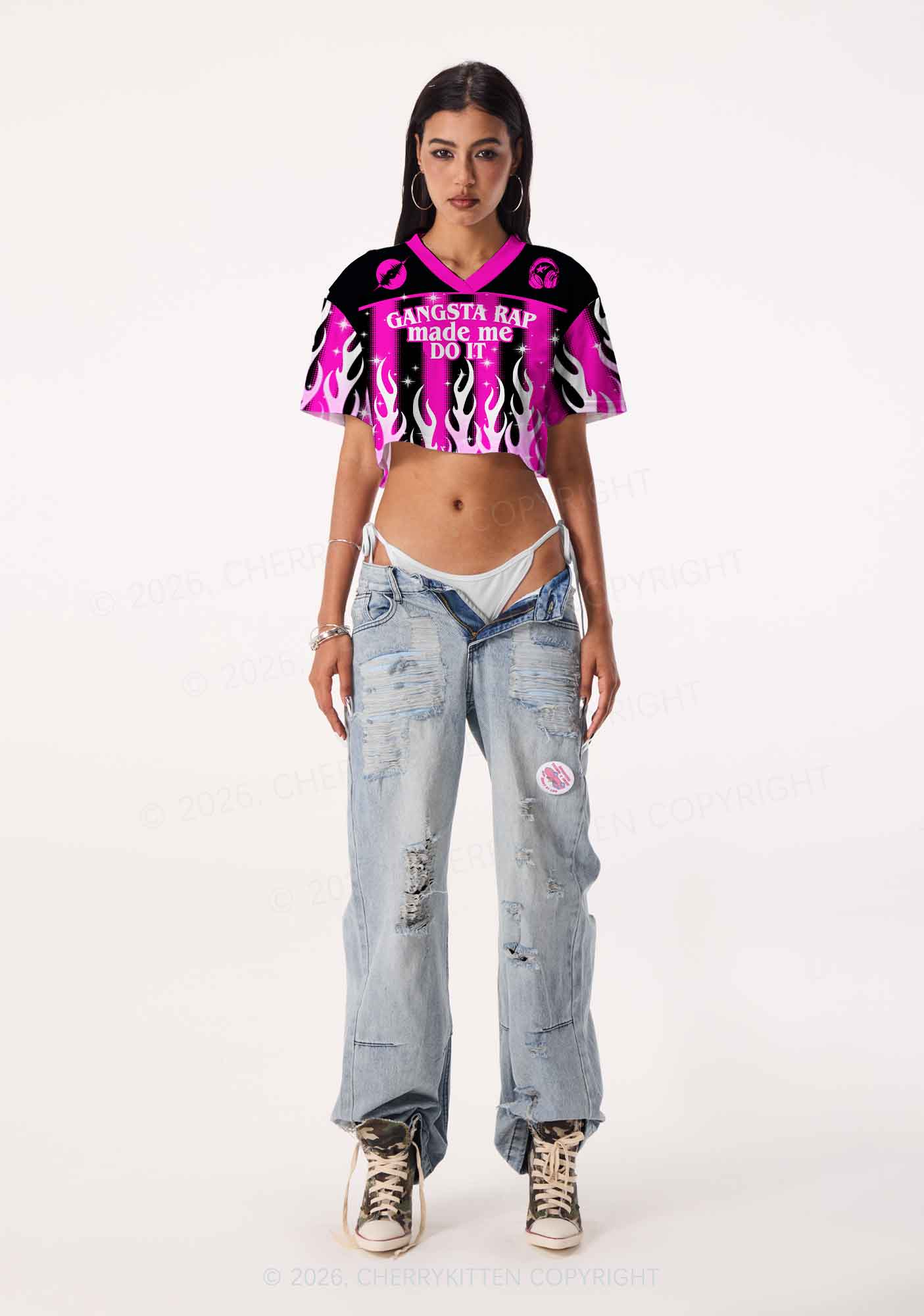 Gangsta Rap Made Me Do It Y2K Crop Sport Jersey Shirts Cherrykitten - Image 2