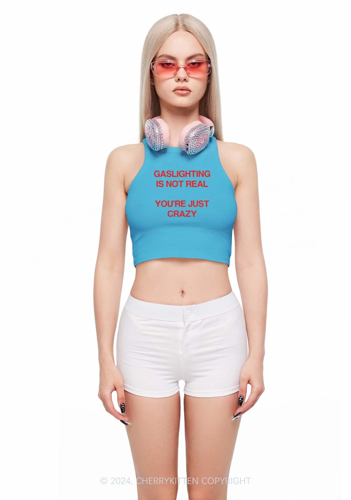 Gaslighting Not Real Y2K Crop Tank Top Cherrykitten - Image 2