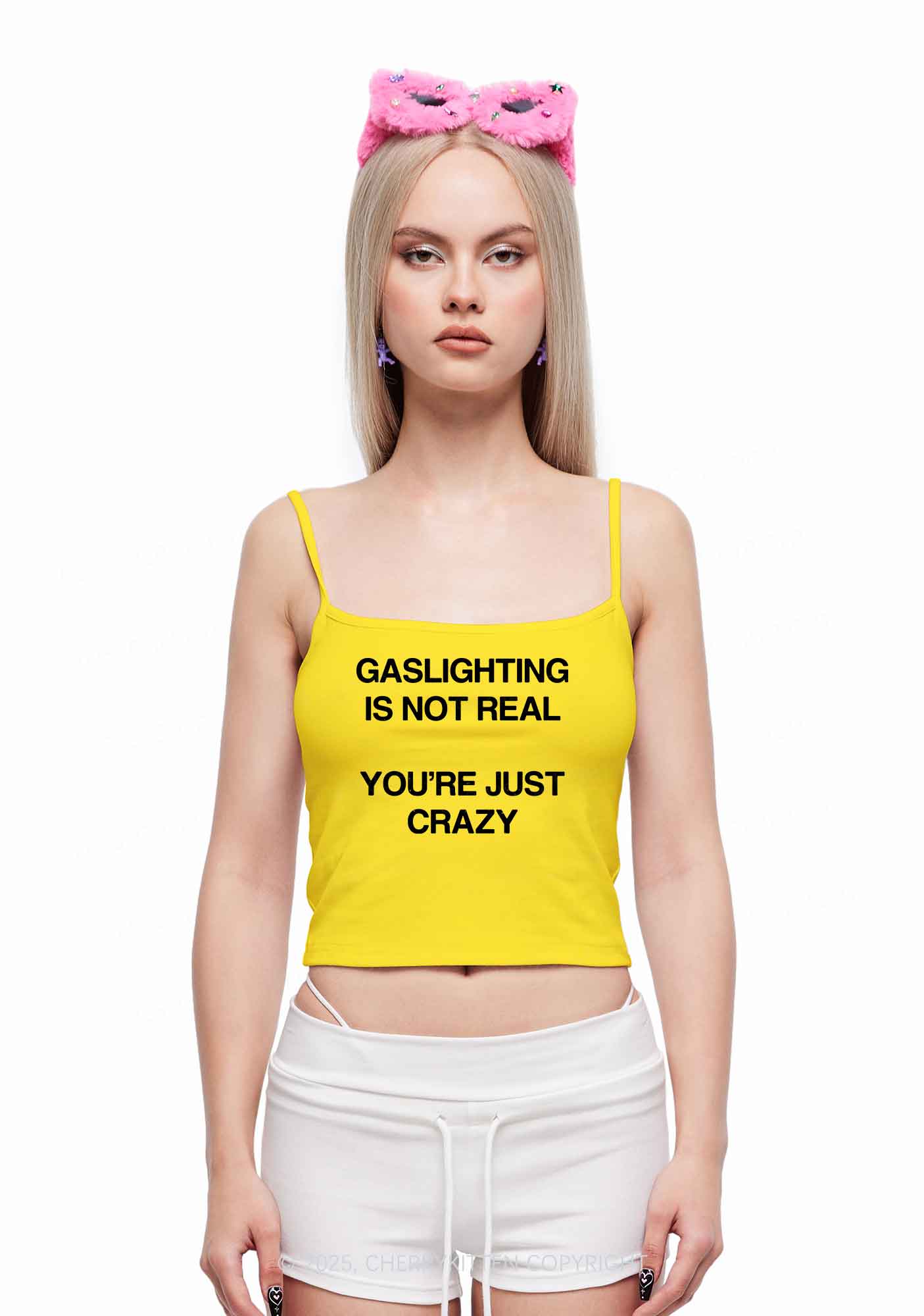 Gaslighting Not Real Y2K Spaghetti Strap Cami Cherrykitten - Image 2